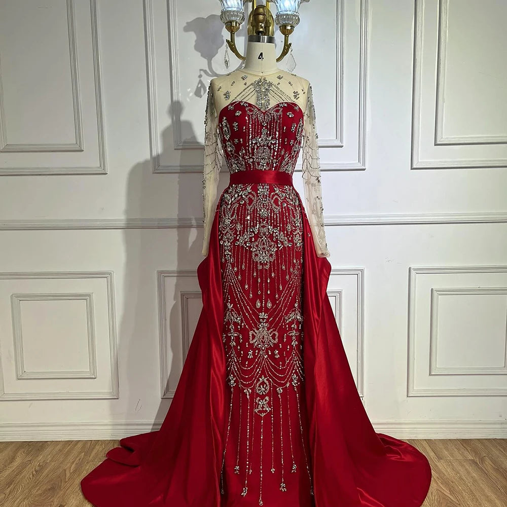 Luxury Dubai Elegant Blue Saudi Arabic Evening Gown with Overskirt - Crystal Beaded Formal Dress for Women - Perfect for Weddings, Galas & Special Occasions LA72757