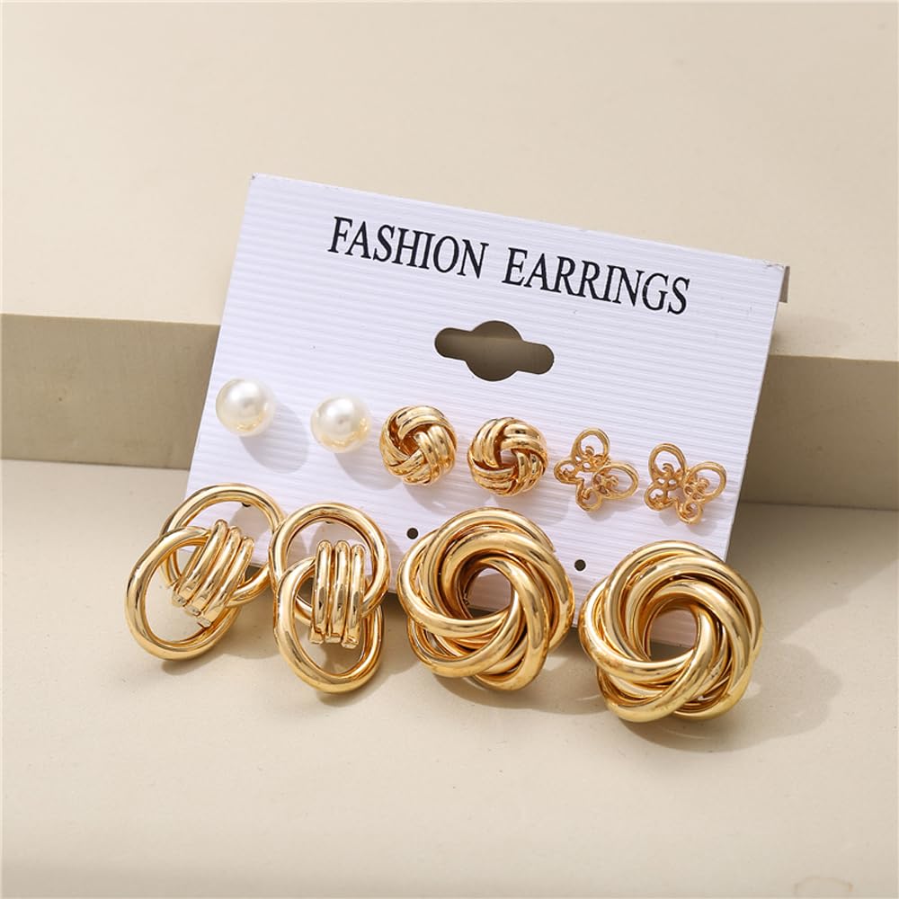 Shining Diva Fashion 11-Piece Vintage Pearl Earrings Set for Women - Gold Plated Dangle, Heart, Butterfly & Hoop Earrings - Geometric Jewelry Collection | Perfect for Parties, Weddings & Everyday Wear
