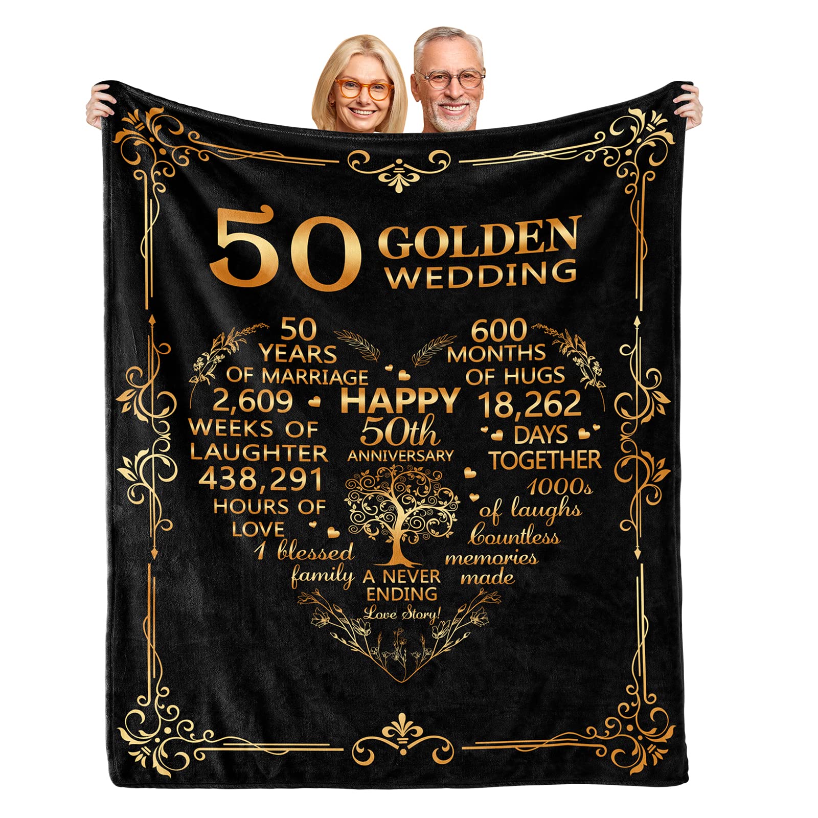 50th Anniversary Blanket - Golden Wedding Gift for Couples, Husband, Wife, Parents & Grandparents - 60