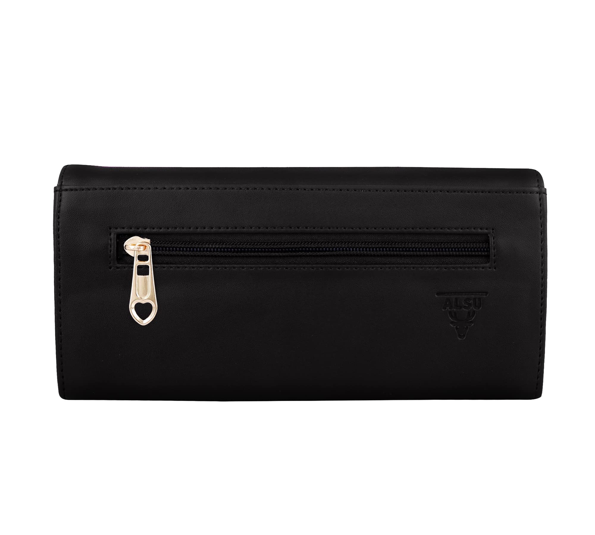 ALSU Women's Black Leather Wallet & Hand Clutch Purse with 4 Card Slots - RFID Blocking, Slim Design for Everyday Use, Parties & Travel | Model ARF-003BK