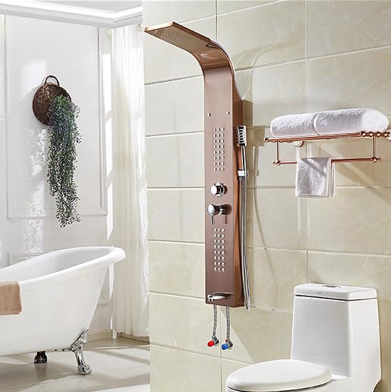 Premium Stainless Steel Shower Panel Tower System - Wall Mount Rainfall Shower Head with Massage Jets, Tub Spout & Handheld Shower in Rose Gold | Perfect for Luxury Bathroom Renovation & Spa Experience at Home