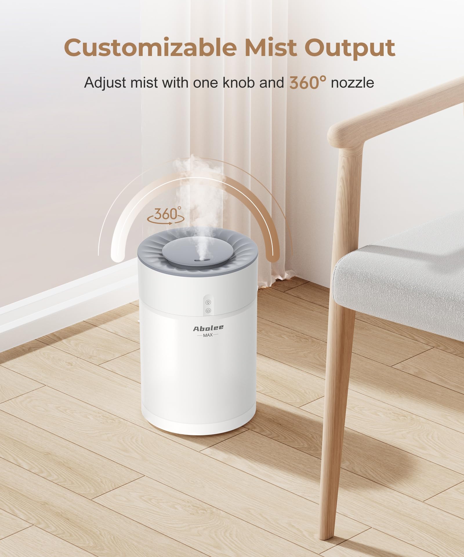 Abolee 4.5L Cool Mist Humidifier with Essential Oil Diffuser - 45 Hour Runtime, Ultra Quiet Ultrasonic Humidifier for Large Rooms, Bedroom, Nursery & Plants | 360° Nozzle | Perfect for Dry Air Relief, Better Sleep & Plant Care