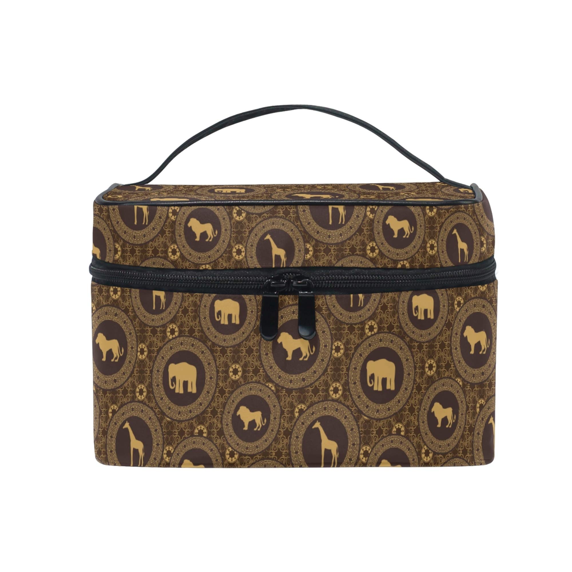 African Animal Print Makeup Bag - Lion, Giraffe & Elephant Cosmetic Organizer for Women | Travel Toiletry Case for Girls & Ladies | Perfect for Vacation, Gym & Daily Use