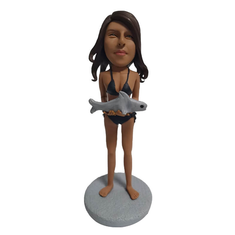 Custom Beach Shark Bikini Bobblehead - Fun Summer Pool Party Decor, Unique Gift for Shark Lovers, Perfect for Beach Themed Parties & Home Office Desk Display