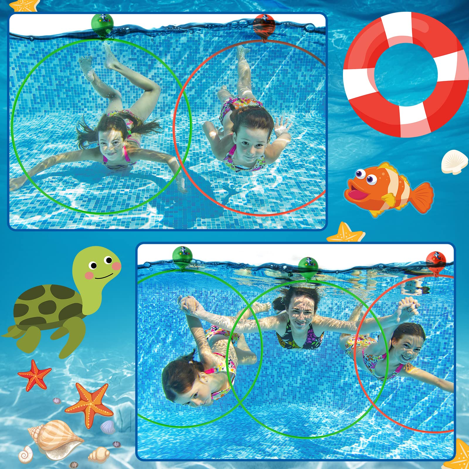 **3 PCS Kids Swim Thru Rings - Underwater Diving Toys for Ages 3-12, Floating Pool Toys for Summer Fun, Random Colors - Perfect for Swimming Lessons, Pool Parties & Backyard Water Games**