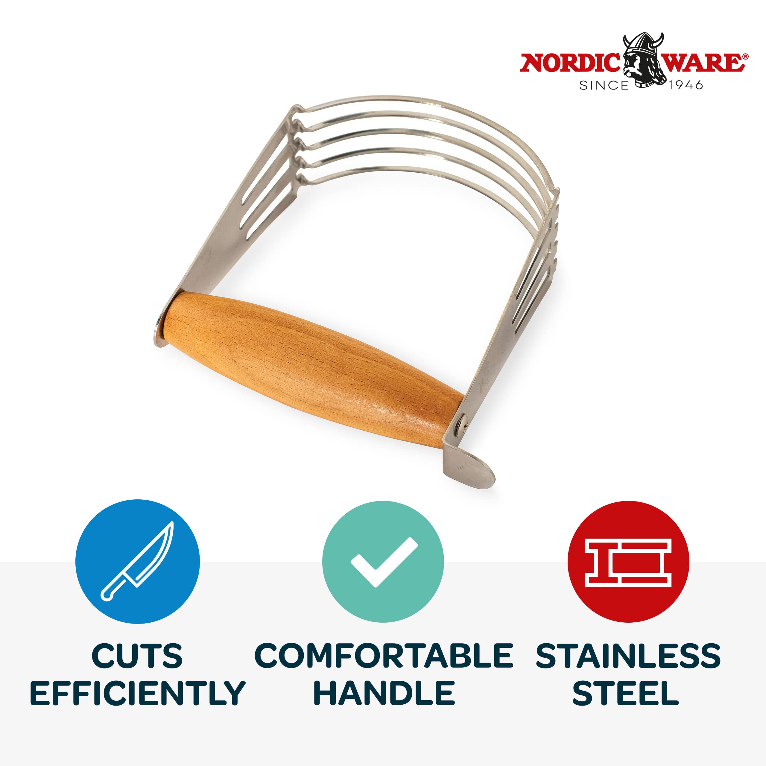 Nordic Ware Pastry Blender with Beechwood Handle & Stainless Steel Blades - Perfect for Baking Pies, Cookies & Pastry Dough - Professional Pastry Cutter for Home Bakers