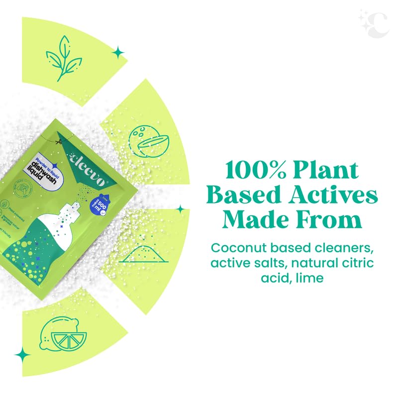Cleevo Plant-Based Organic Dishwashing Liquid Gel - 1 Liter Refill Pack | Natural & Eco-Friendly Dish Soap for Tough Grease, Oil Stains & Burnt Food Residues | Vegan, Cruelty-Free, Pet & Child Safe | Lime Scent | Perfect for Daily Kitchen Cleaning, Hand Washing Dishes & Environmentally Conscious Homes