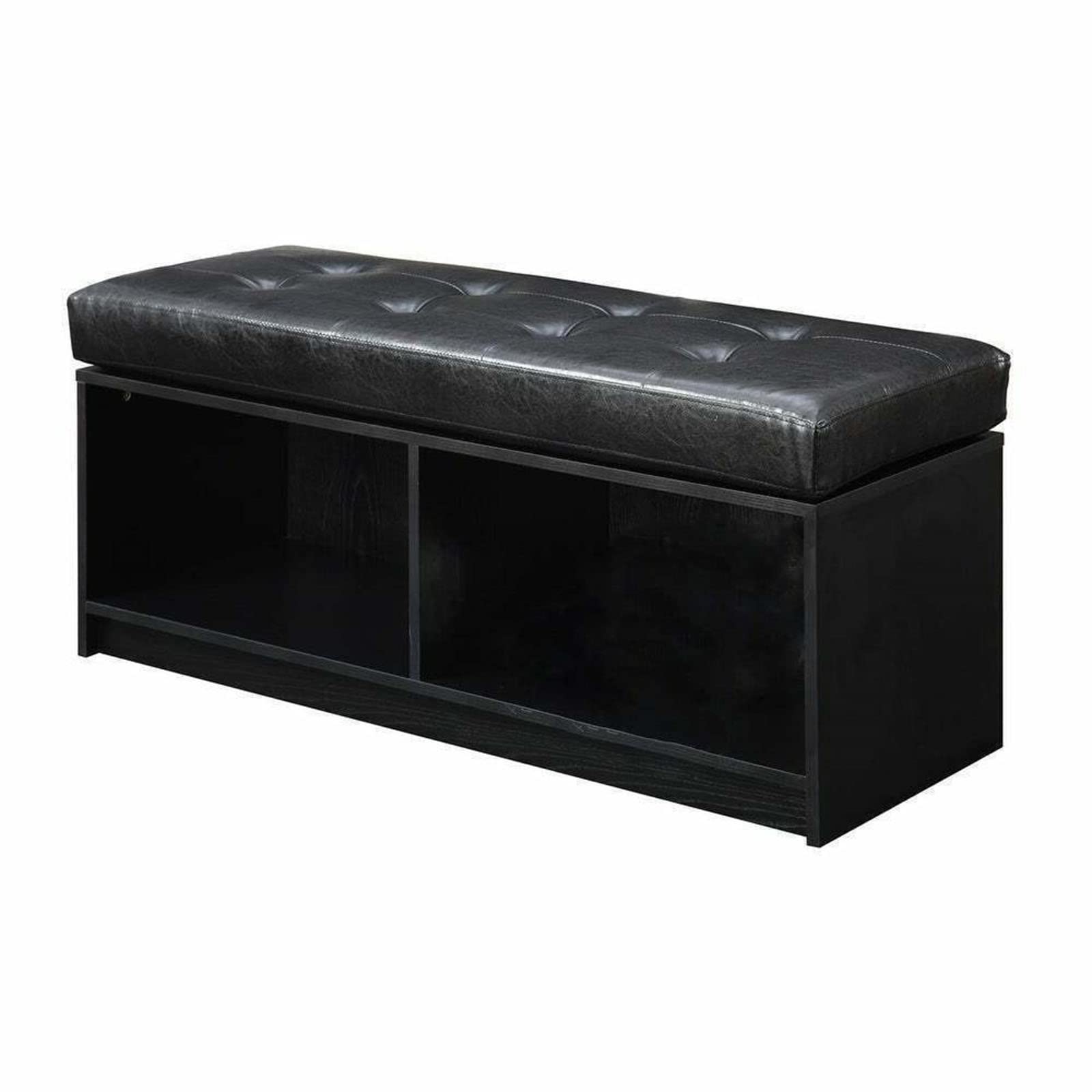 **anXella Black Leather Storage Chest Bench Ottoman - Modern Shoe Rack & Entryway Stool for Living Room, Bedroom, or Hallway**