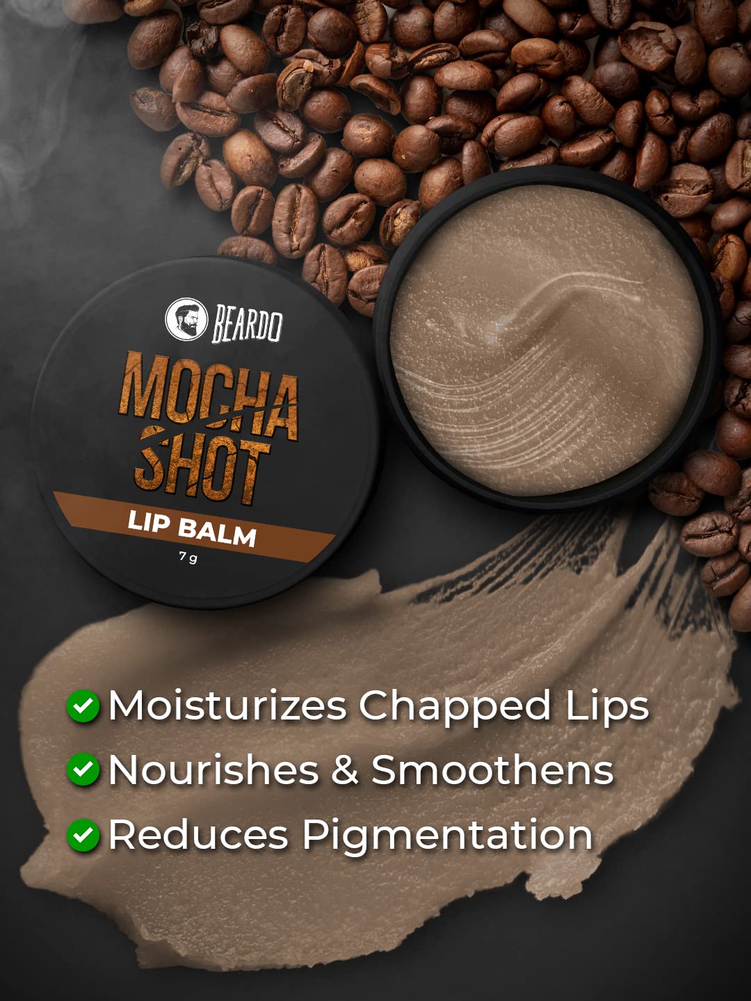 BEARDO Mocha Shot Lip Balm for Men - Moisturizing & Non-Tinted Lip Care | Heals Dry, Chapped & Cracked Lips | 7g Brown | Perfect for Daily Use, Outdoor Activities & Gifts