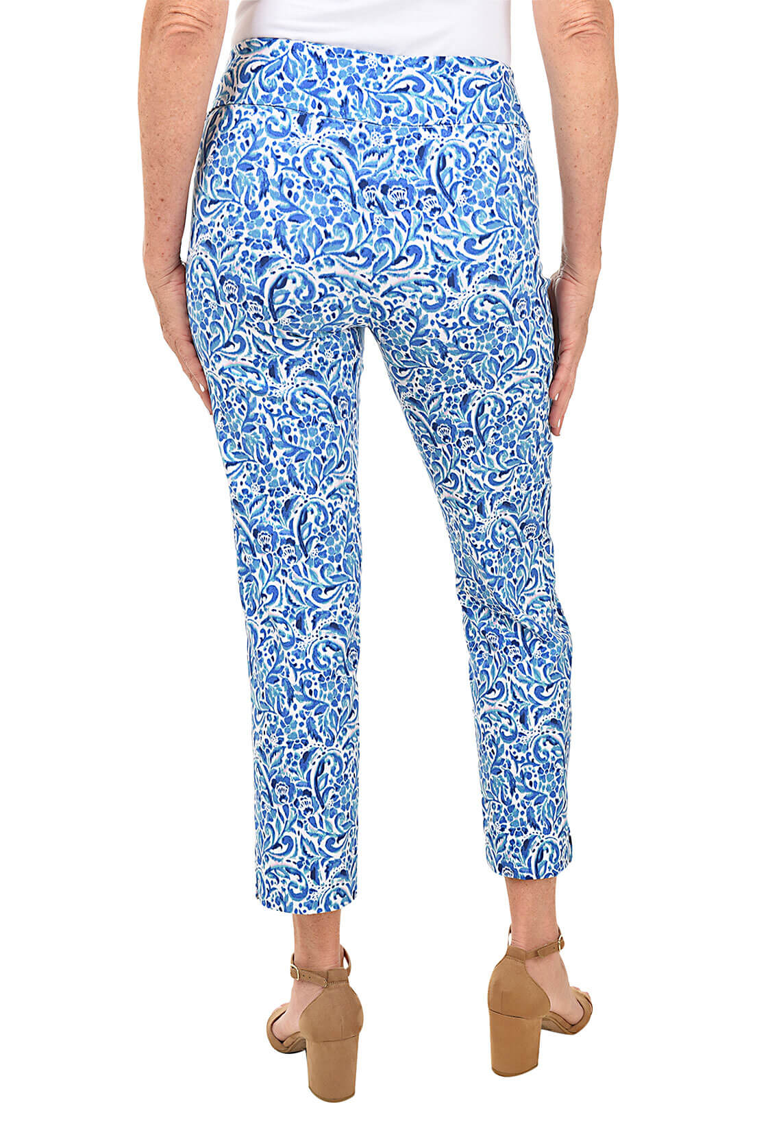 Petite Floral Print Pull-On Ankle Pants for Women - Comfortable Stretch Waist & Lightweight Fabric - Perfect for Work, Travel & Casual Outfits
