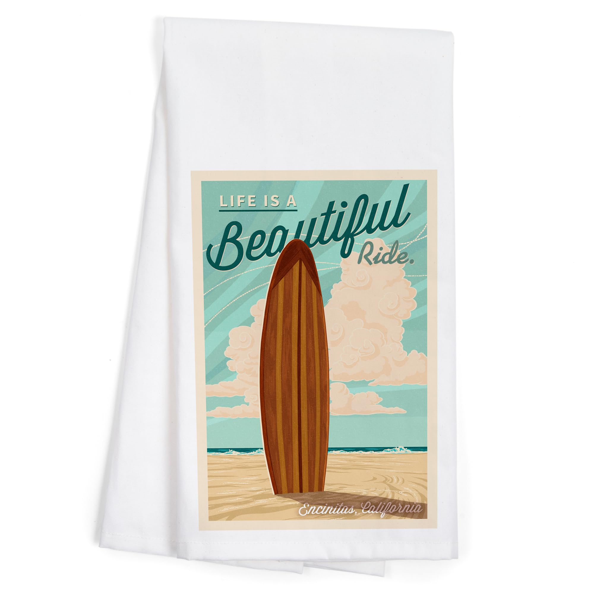 California Surfboard Letterpress Tea Towel - 100% Cotton Decorative Hand Towel for Kitchen & Home - Perfect for Beach House Decor, Coastal Themed Gifts & Surfing Enthusiasts