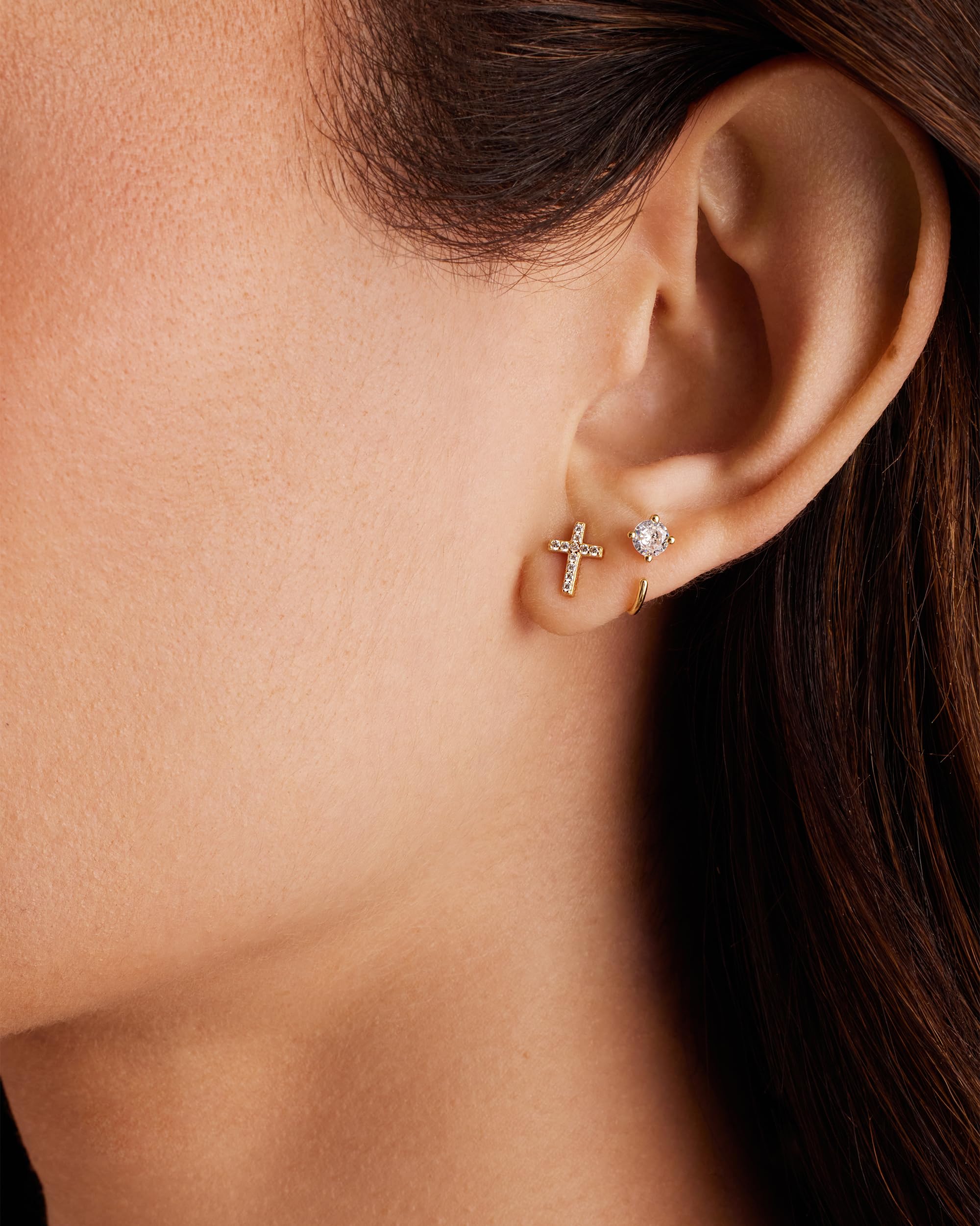 PAVOI 14K Gold Plated Sterling Silver Cross Earrings for Women | Small Religious Faith Cubic Zirconia Stud Huggie Earrings | Perfect for Church, Weddings & Everyday Wear