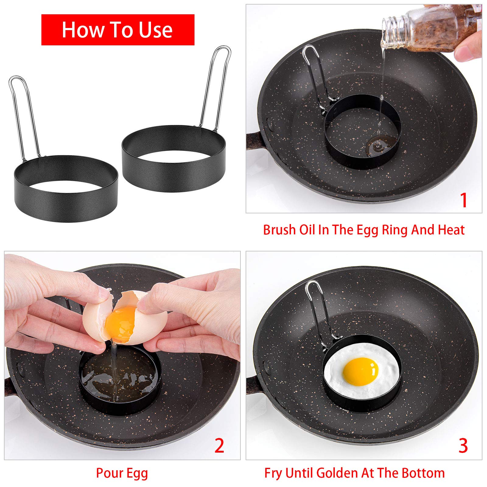6 Pack Stainless Steel Egg Rings - Non-Stick Round Egg Cooking Molds for Perfect Fried Eggs, Pancakes & Breakfast Sandwiches (Ideal for Home Kitchen & Camping Cooking)