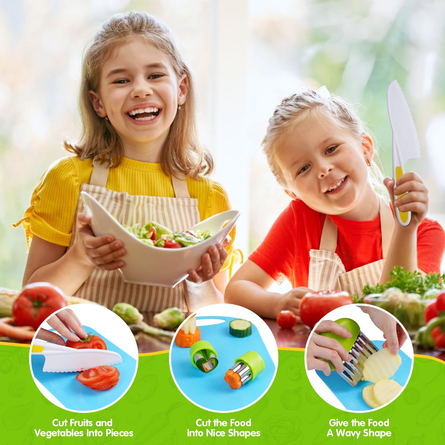 **Best Toddler Knife Set for Kids - Real Cooking Kitchen Tools with Chef Knives, Cutting Boards, Sandwich Cutters & Peeler - Perfect Gift for Boys & Girls Birthday - Safe for Baking, Meal Prep & Learning Cooking Skills**