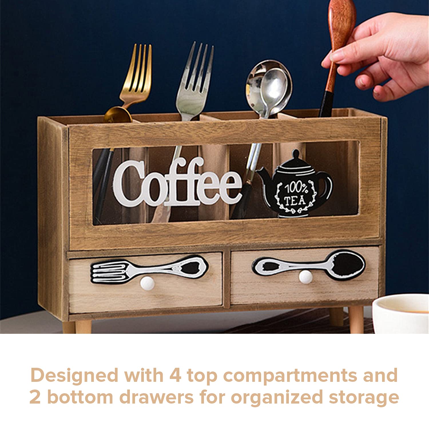 Premium Wooden Coffee Station Organizer - 11.8