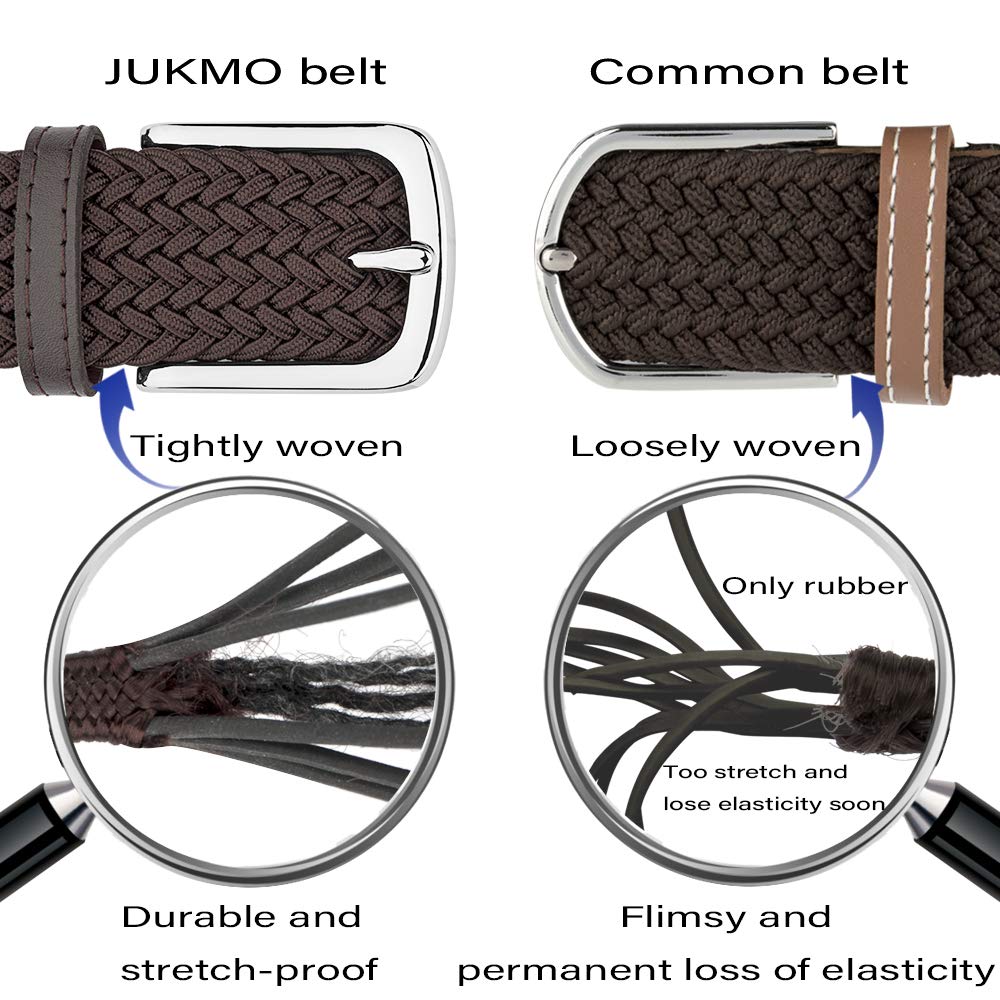 JUKMO Elastic Braided Belt for Women & Men - Adjustable Stretch Woven Waist Belt with Gift Box - Perfect for Casual Wear, Office Outfits & Jeans