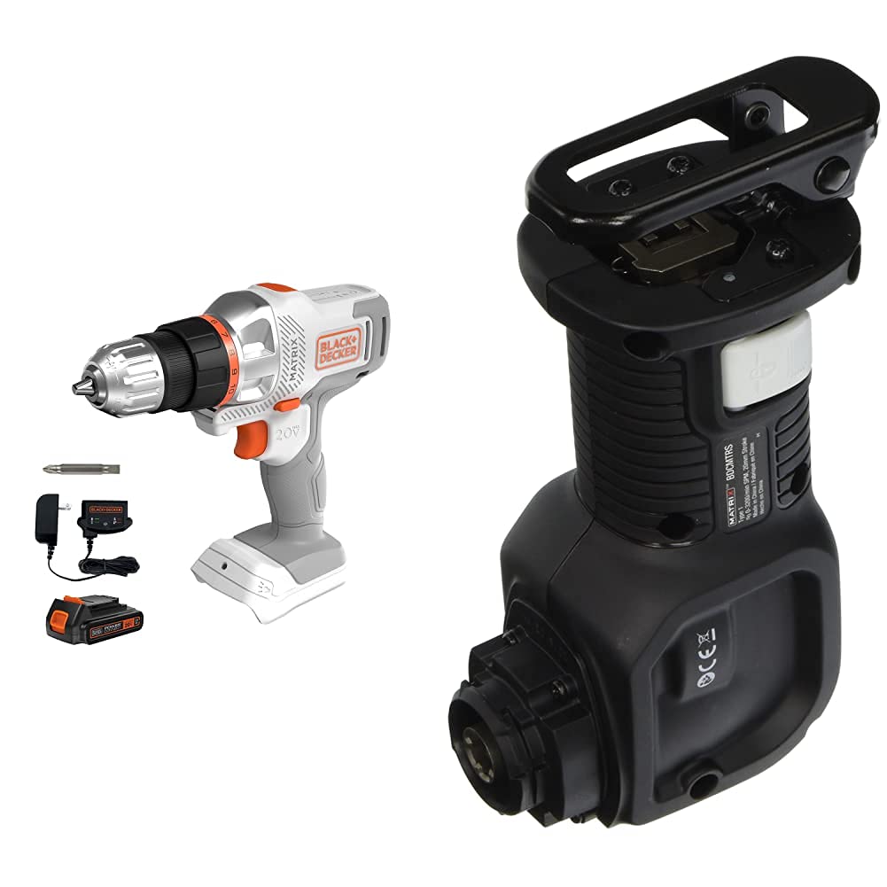 BLACK+DECKER 20V MAX MATRIX Cordless Drill/Driver Kit with Reciprocating Saw Attachment (BDCDMT120WC1FF & BDCMTRS) - White & Orange Power Tool for DIY Home Improvement, Woodworking, and Construction Projects