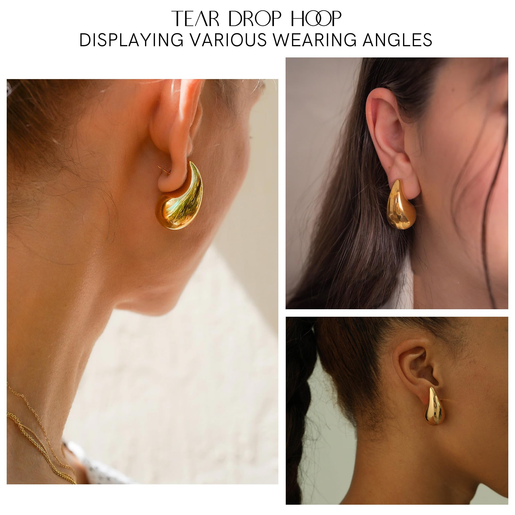 EXGOX Chunky Gold Hoop Earrings for Women - Lightweight Hypoallergenic Gold Plated Teardrop Drop Earrings - Thick Statement Jewelry Gift for Her - Perfect for Parties, Weddings & Everyday Wear