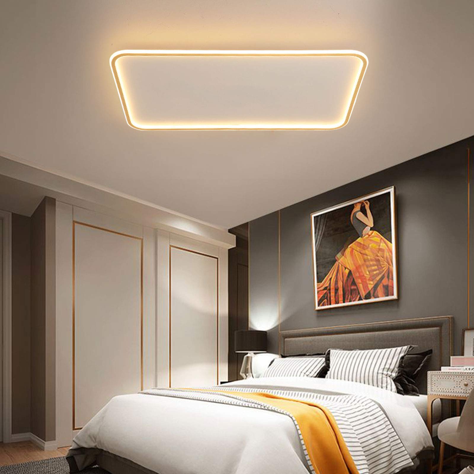 YIYIBYUS Modern Dimmable LED Ceiling Light with Remote Control - Acrylic Rectangle Lighting Fixture for Living Room, Bedroom, Kitchen & Dining - Warm White Light for Cozy Home Ambience