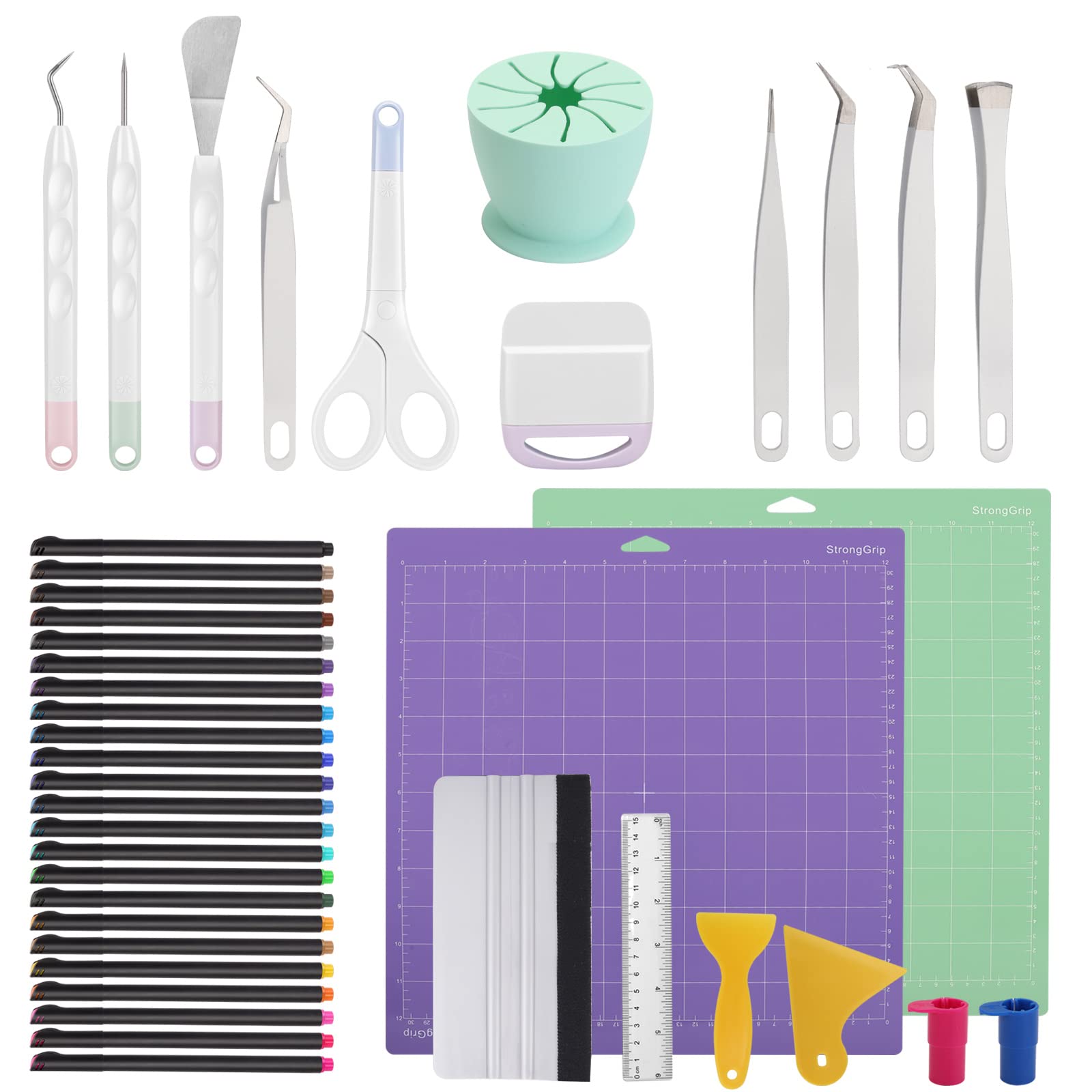 **44-Piece Cricut Machine Accessories Bundle - Compatible with Cricut Maker & Explore | Weeding Tool, Colored Pencils, Cutting Mat, Scraper, Ruler & Adapter | Perfect for DIY Crafts, Scrapbooking & Vinyl Cutting**