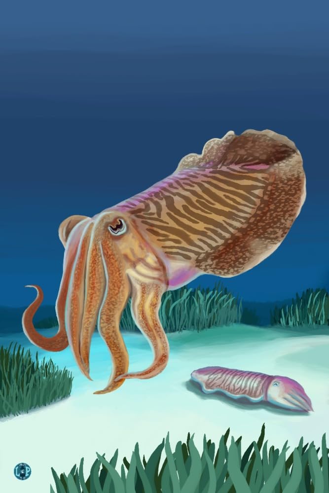 Lantern Press Cuttlefish Wall Art - 16x24 Wrapped Canvas Print for Home & Office Decor - Modern Marine Life Painting for Living Room, Bedroom or Gallery Display