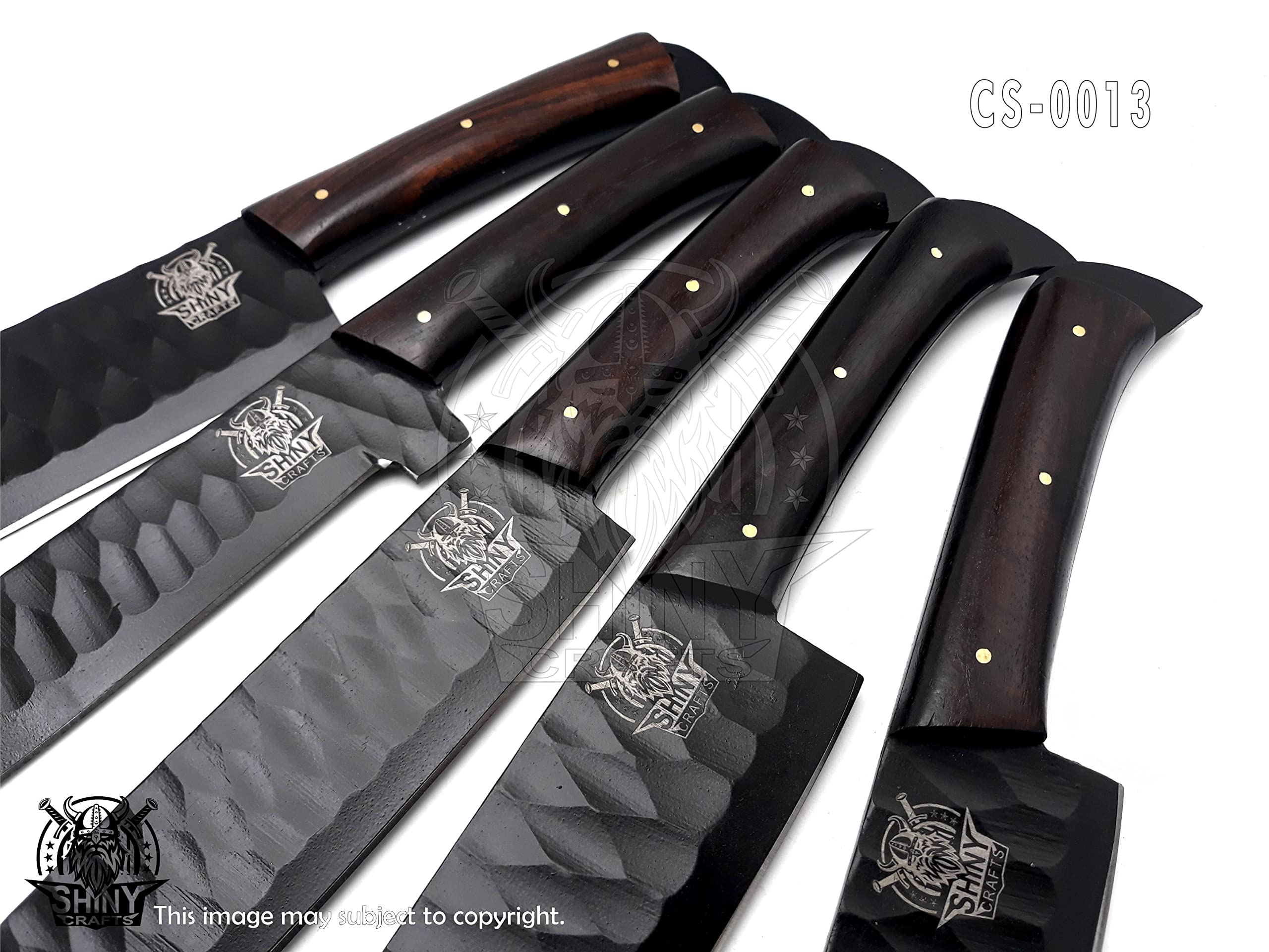 Premium Handmade Damascus Steel Kitchen Knife Set - Forged Black Coated Chef Knives with Walnut Wood Handle & Razor-Sharp Blade, Includes Leather Pouch Roll (CS-13) - Perfect for Professional Chefs, Home Cooking & Culinary Gifts