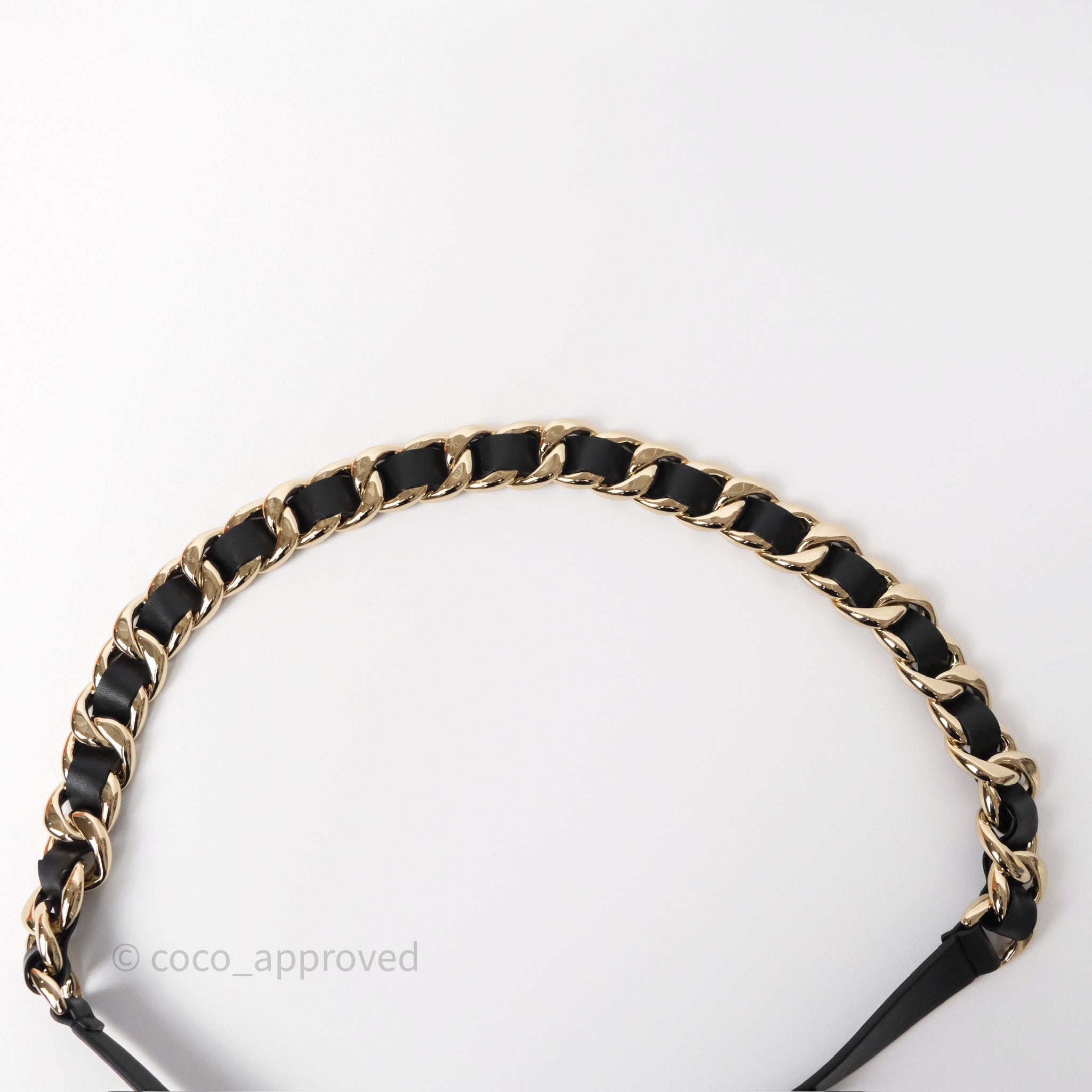 Chanel CC Woven Chain Black Leather Belt with Gold Hardware - Luxury Women's Fashion Accessory for Parties & Formal Events