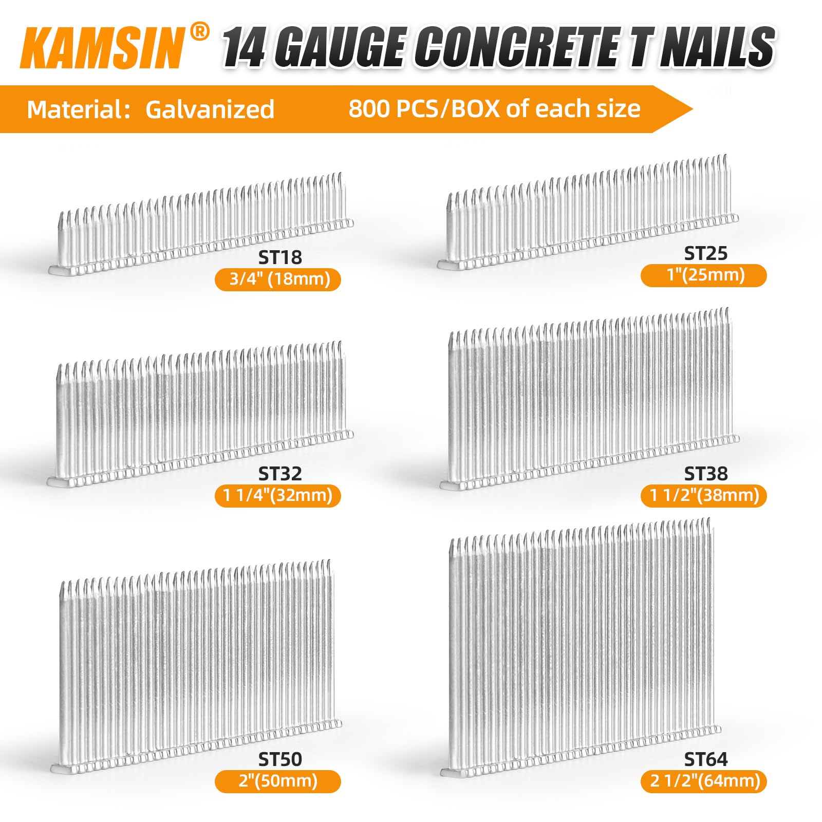 14 Gauge Galvanized Concrete T Nails - 2.5