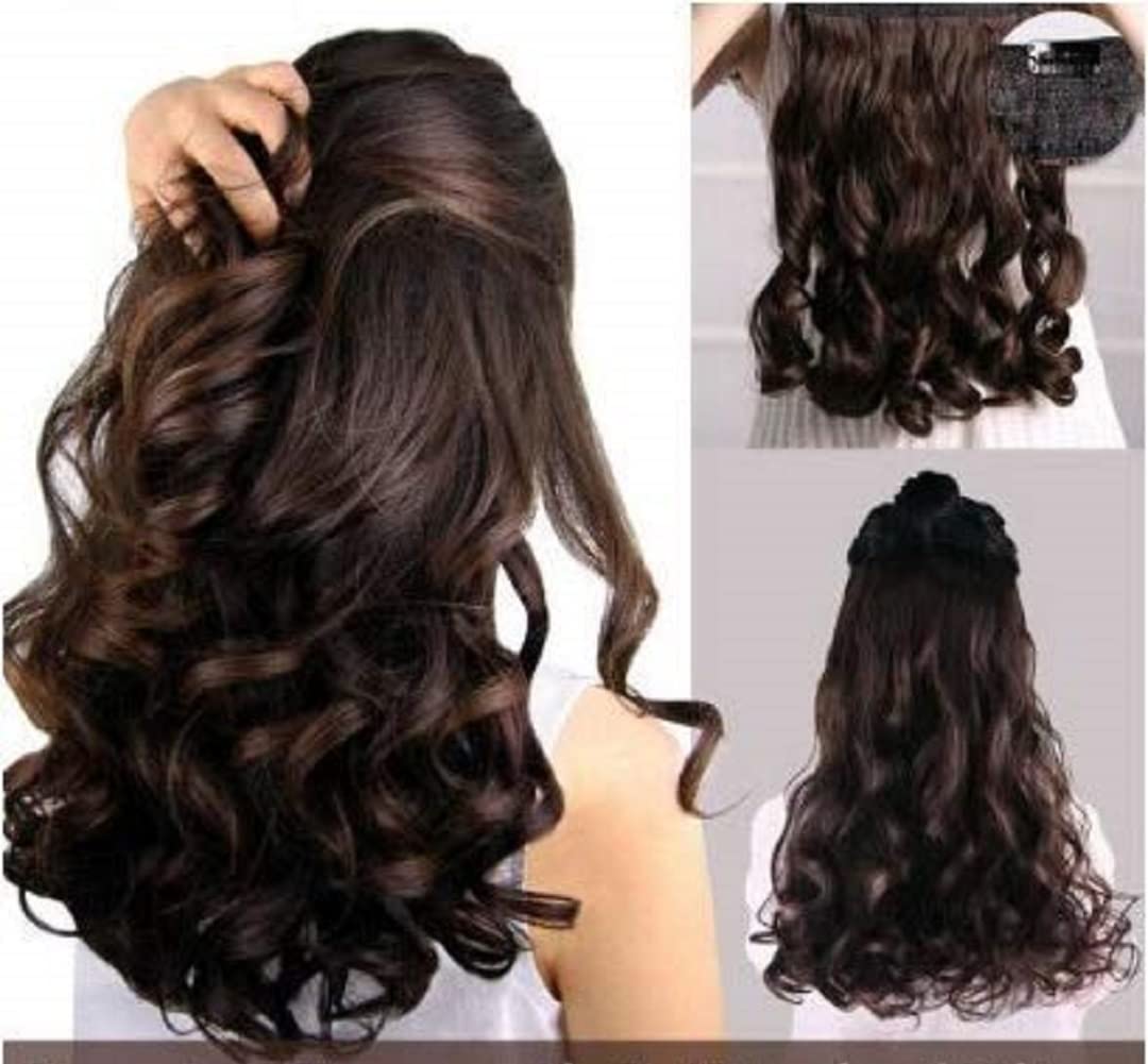 MoonEyes 5 Clip Synthetic Hair Extensions for Women - Natural Looking Brown Hair Extensions for Length & Volume | Perfect for Daily Wear, Parties & Special Occasions