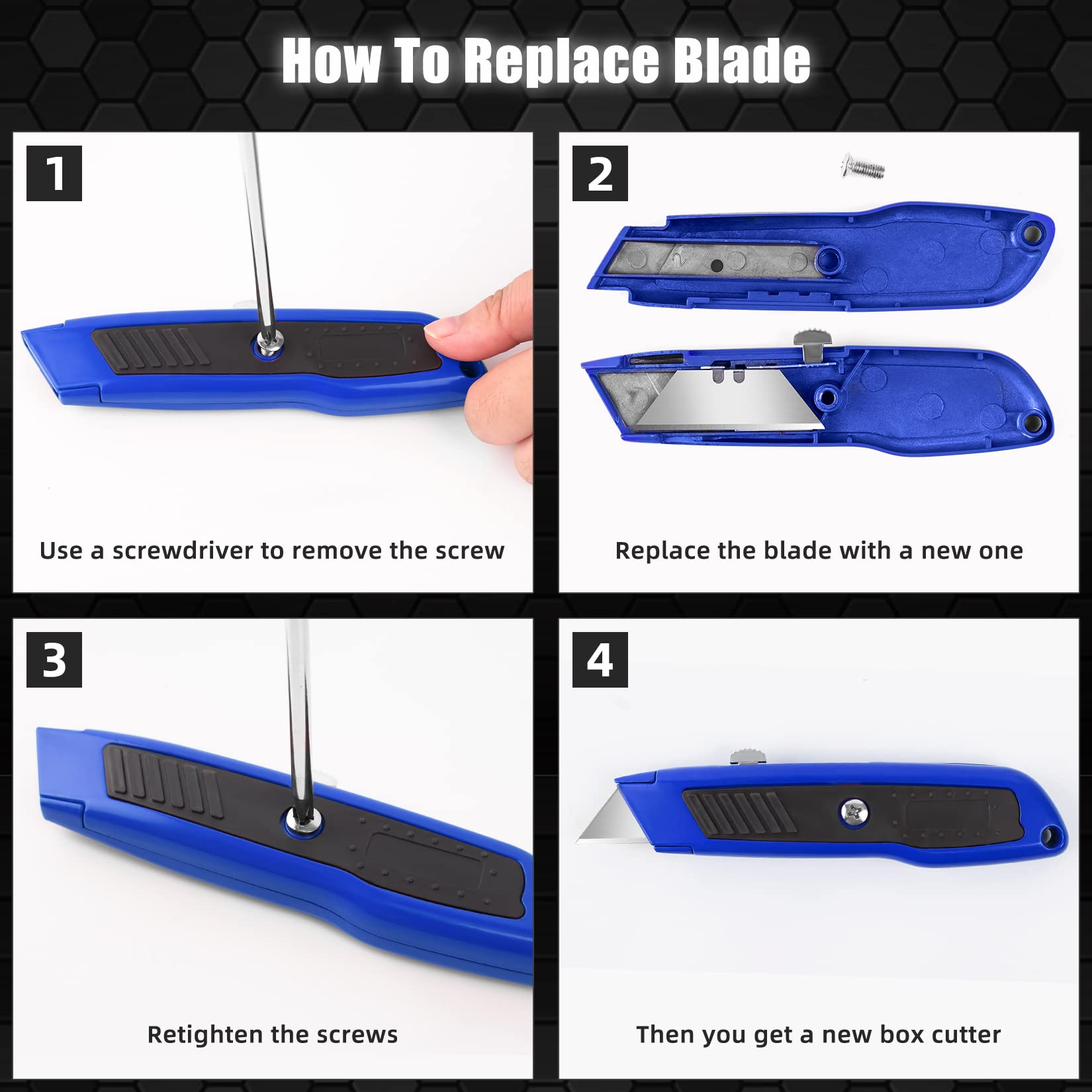 DIYSELF 2 Pack Heavy Duty Retractable Utility Knife - Aluminum Box Cutter for Construction, Carpet, Cardboard & Carton - Sharp Razor Knife for Work, Paper & Package Opening (Blue) - Perfect for Warehouse, Shipping & Home Use