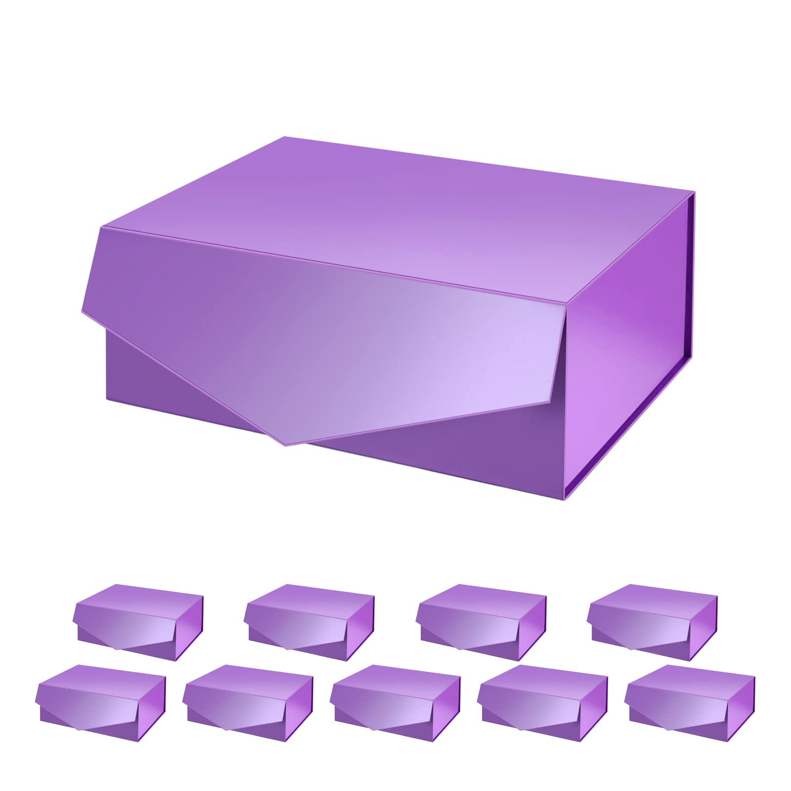 PACKQUEEN 10 Pack 9x6.5x3.8 Inch Magnetic Closure Gift Boxes with Lids - Collapsible Purple Gift Packaging for Jewelry, Cosmetics, Candles & Party Favors (Glossy Purple)