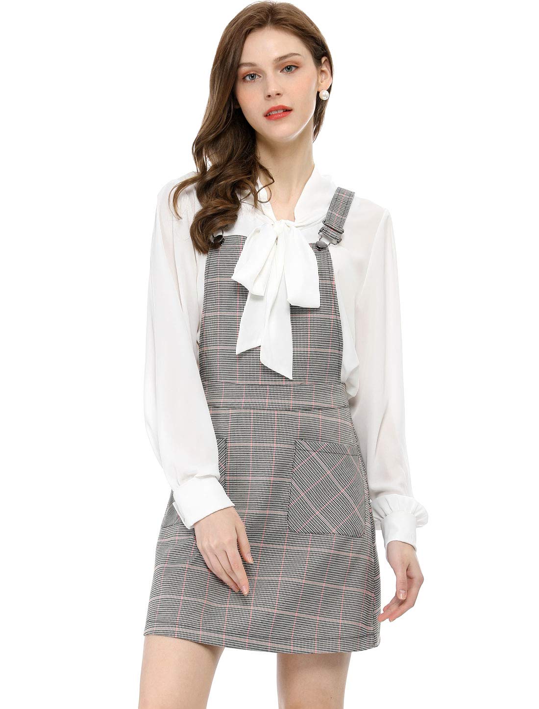Allegra K Women's Adjustable Strap Plaid Print Above Knee Suspender Dress Skirt - Casual Outfit for Spring, Summer, Picnic & Date Night