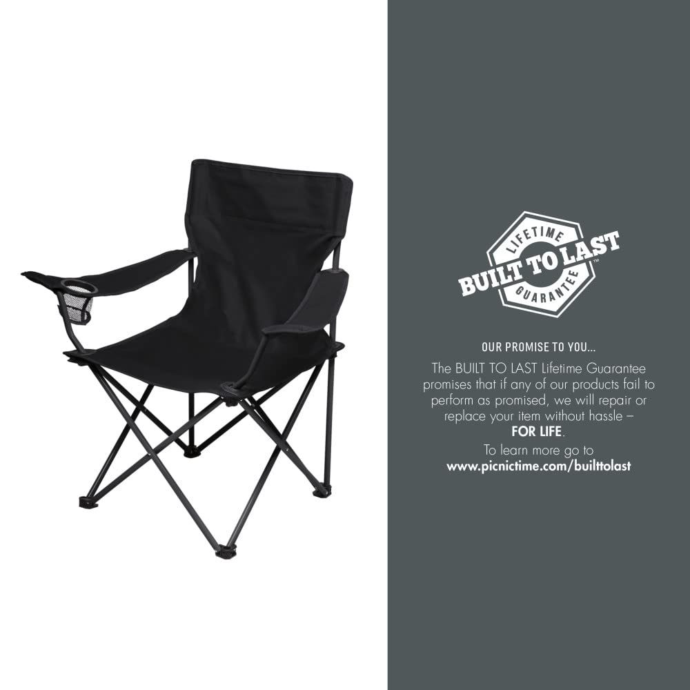 PICNIC TIME NCAA PTZ Portable Camping Chair - Lightweight Folding Beach Chair with Carry Bag for Outdoor, Picnic, Sports Events (Black) - Perfect for Camping, Beach, Backyard, and Tailgating