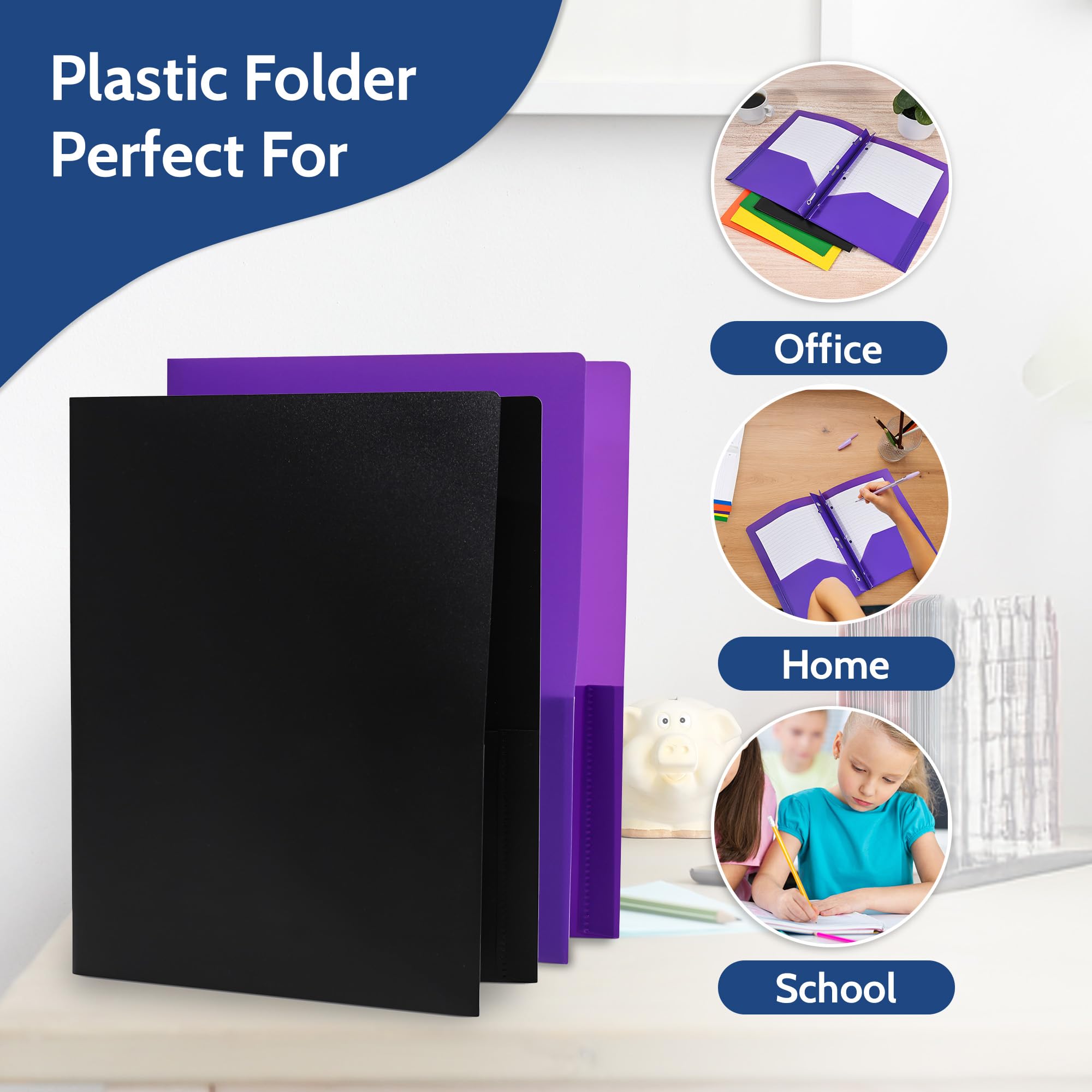 EPI Heavy Duty Plastic Folders with Pockets 24 Pack - 2 Pocket Folders with Prongs, Tear-Resistant Letter Size 8.5x11 Inches, Orange - Perfect for School, Office, Presentations & Document Organization