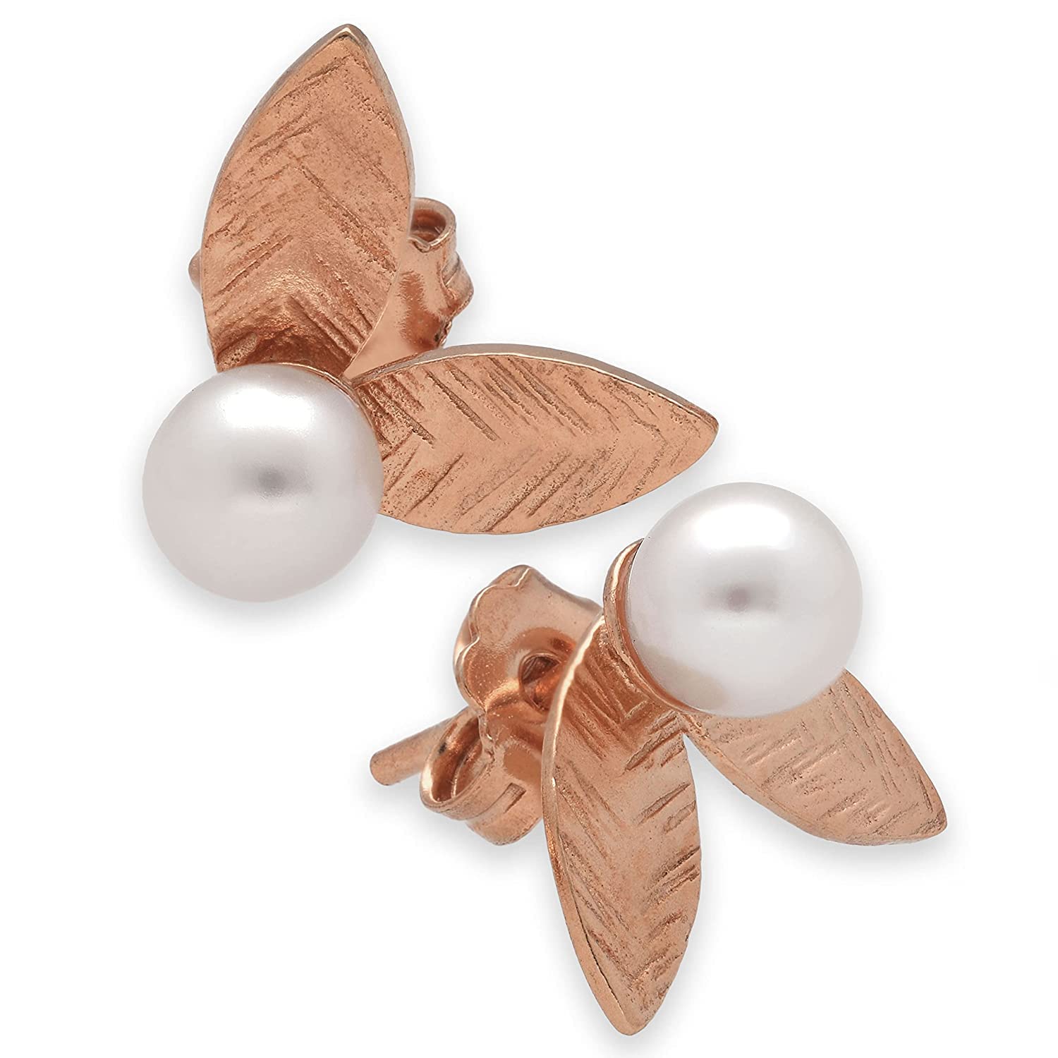 Handmade Gold Sterling Silver Dainty Stud Earrings - Minimalist Leaf & Pearl Studs for Sensitive Ears | Perfect for Everyday Wear, Gift Giving & Special Occasions
