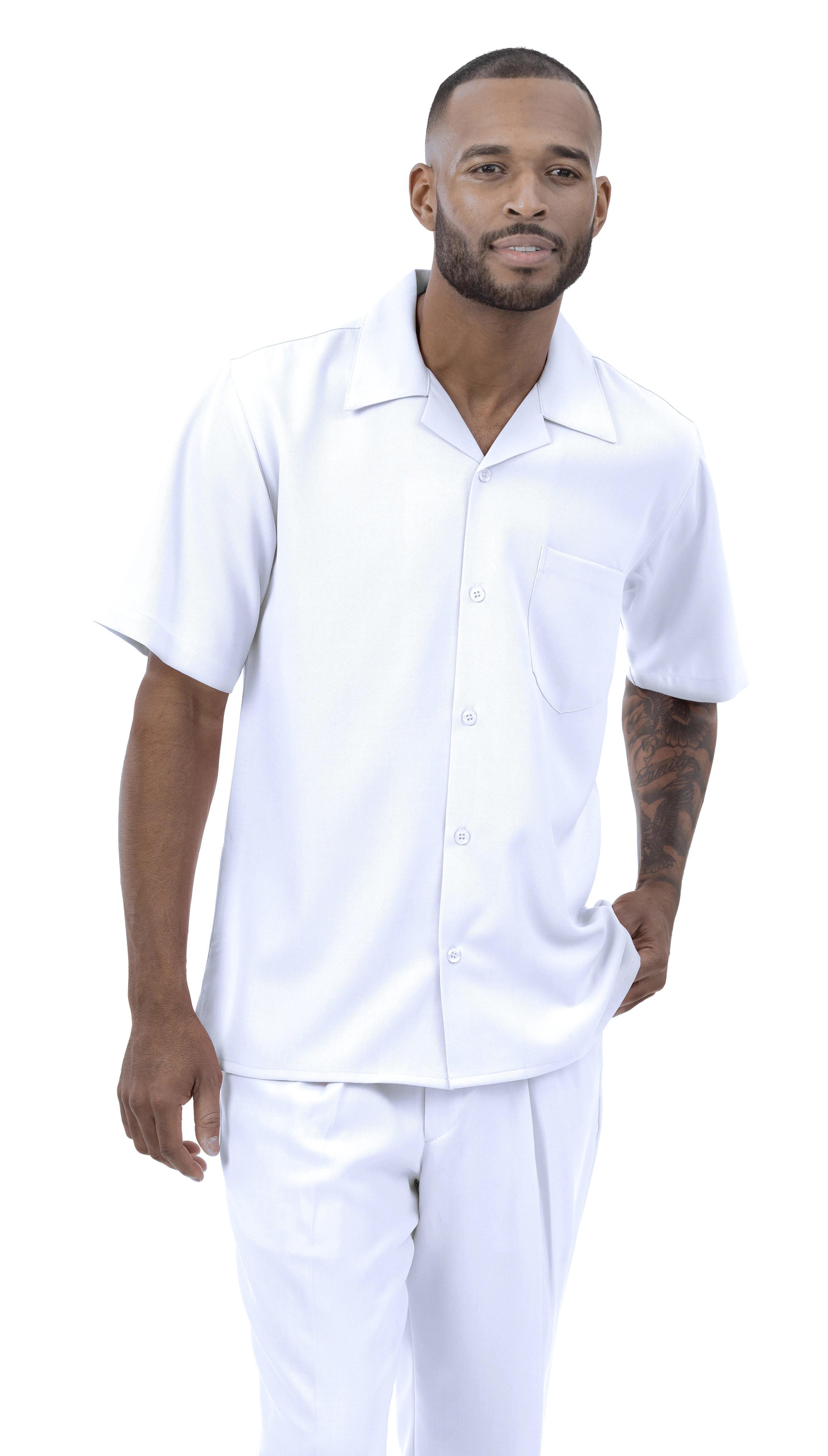 Montique Men's 2-Piece Short Sleeve Walking Suit - Solid White Outfit for Casual Wear, Summer Travel & Outdoor Activities
