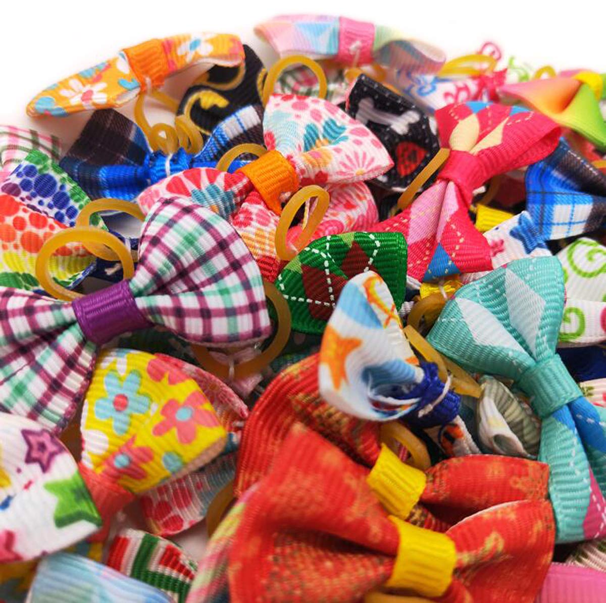 20 Pcs Plaid Dog Bows - Pet Grooming Hair Accessories for Topknot & Playtime