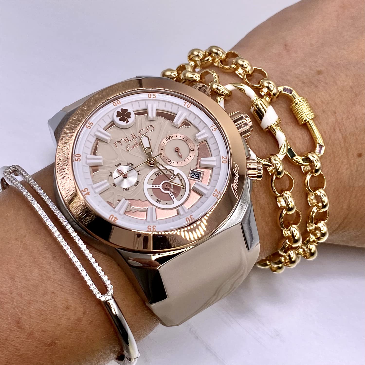 Mulco Women's Watch - Silver Stainless Steel with Rose Gold & Mother of Pearl - for Elegant Occasions