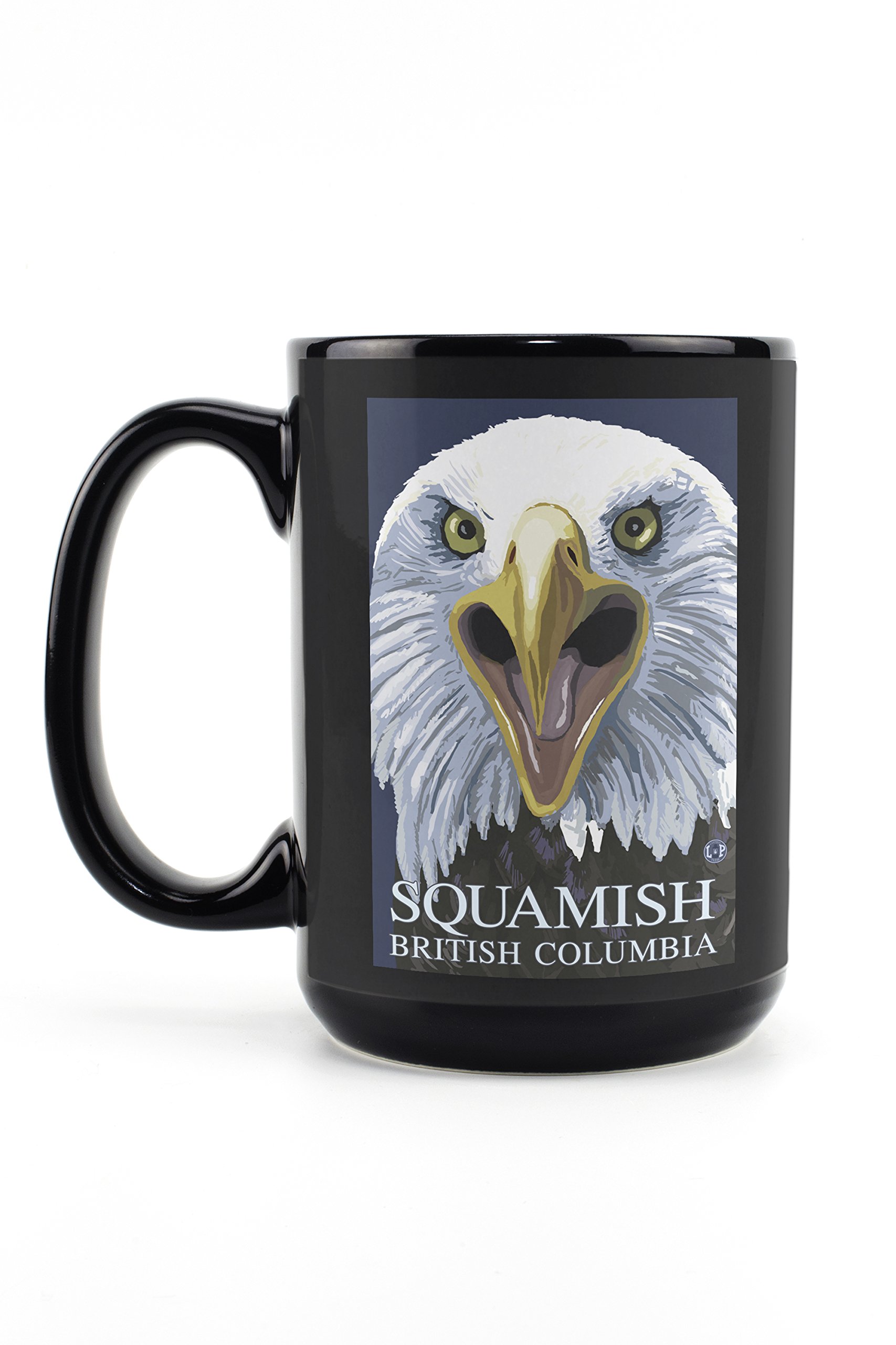 Lantern Press Squamish BC Eagle Screaming 15oz Black Ceramic Coffee Mug - Microwave & Dishwasher Safe - Perfect for Home, Office & Camping