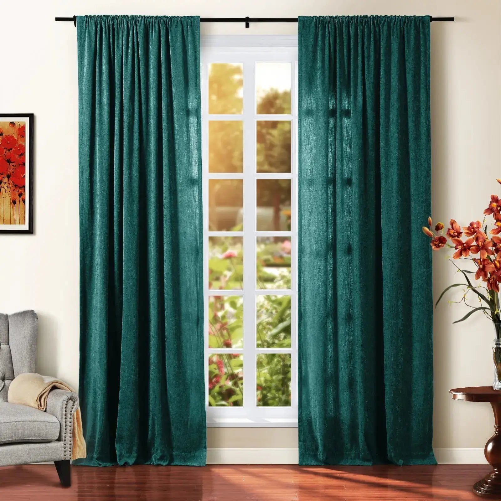 Tino Heavyweight Chenille Blackout Curtains - Soft Thermal Insulated Drapes for Living Room & Bedroom - Noise Reducing & Light Blocking Window Treatments