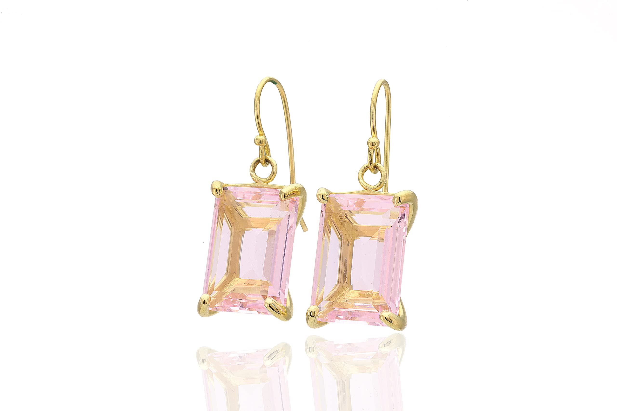Rose Quartz Rectangle Dangle Earrings for Women - 14K Gold Plated Healing Crystal Gemstone Jewelry - Self Love Gifts for Valentine's Day, Birthday & Everyday Wear