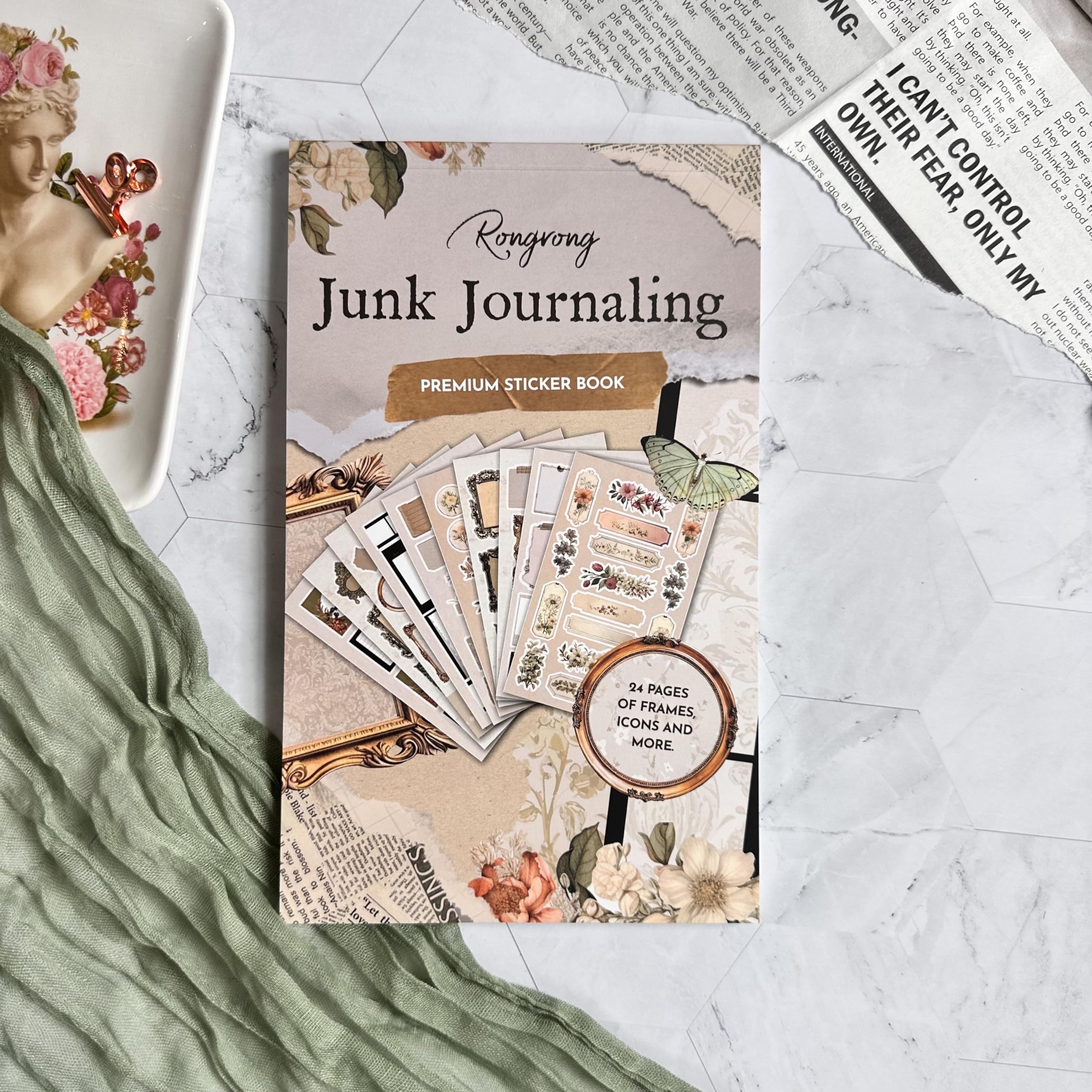 Premium Hand-Drawn Junk Journal Stickers - 24-Page Planner Sticker Book for Bullet Journals, Scrapbooks & Vision Boards - Aesthetic Scrapbooking Accessories for Creative Planning & Memory Keeping