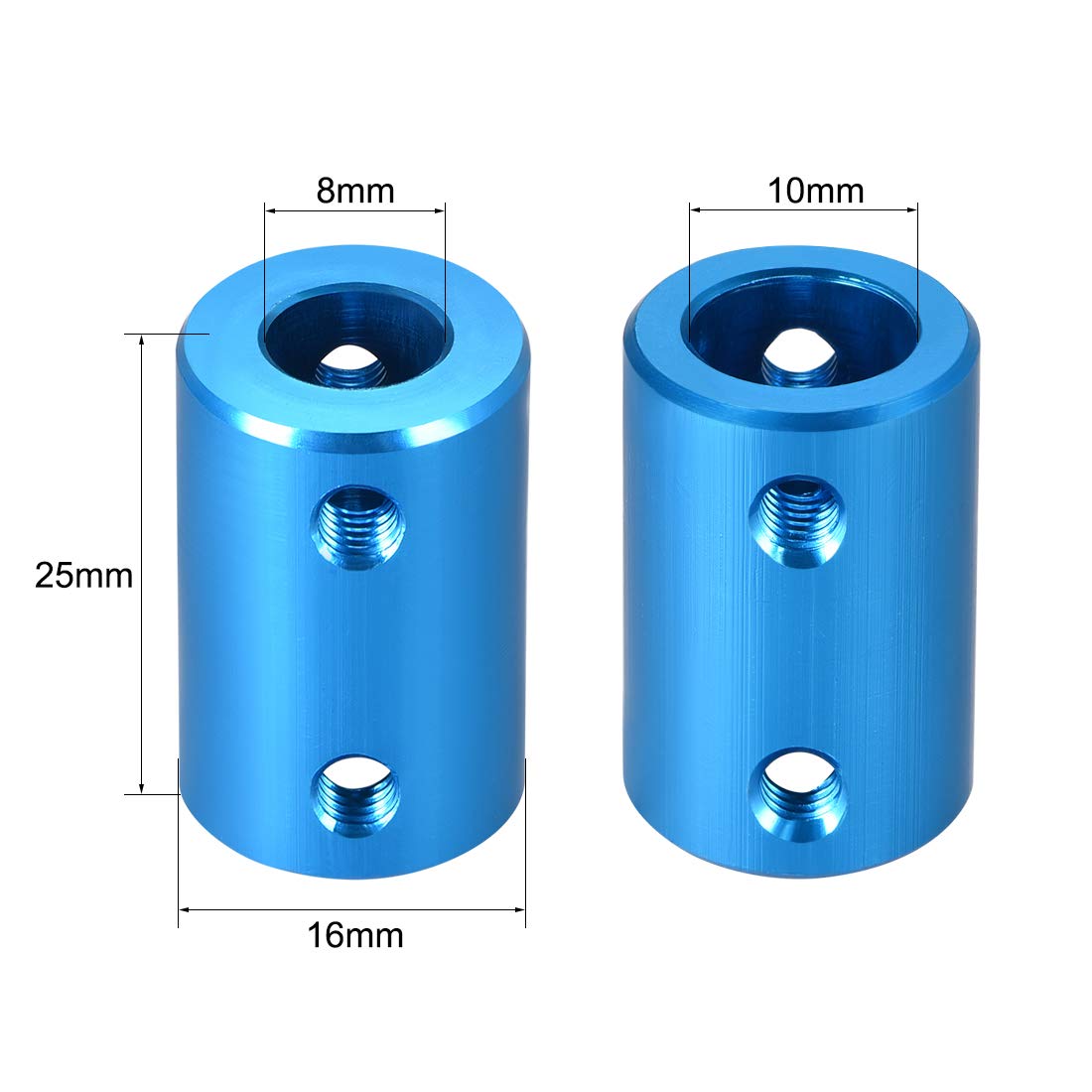 uxcell 8mm to 10mm Bore Rigid Coupling Set Screw L25XD16 Aluminum Alloy Shaft Coupler Connector - for 3D Printers, CNC Machines, Motor Accessories (Blue, 2pcs) - Perfect for DIY Projects & Industrial Applications