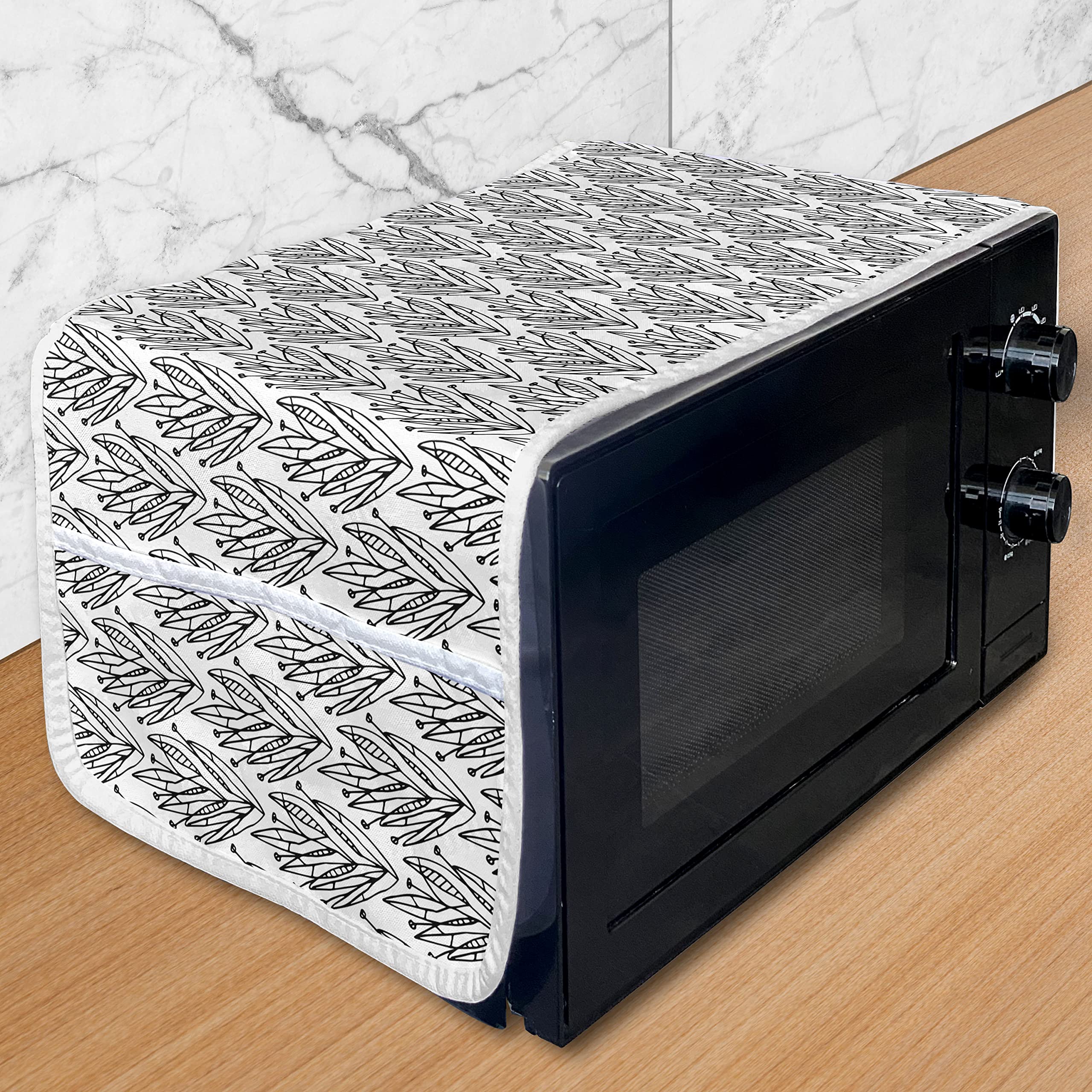 Ambesonne Botanical Microwave Cover - Hand Painted Foliage Design, Waterproof Kitchen Organizer with Pockets, 36x12 Inches, Charcoal Grey & Coconut - Perfect for Protecting Appliances & Organizing Kitchen Essentials