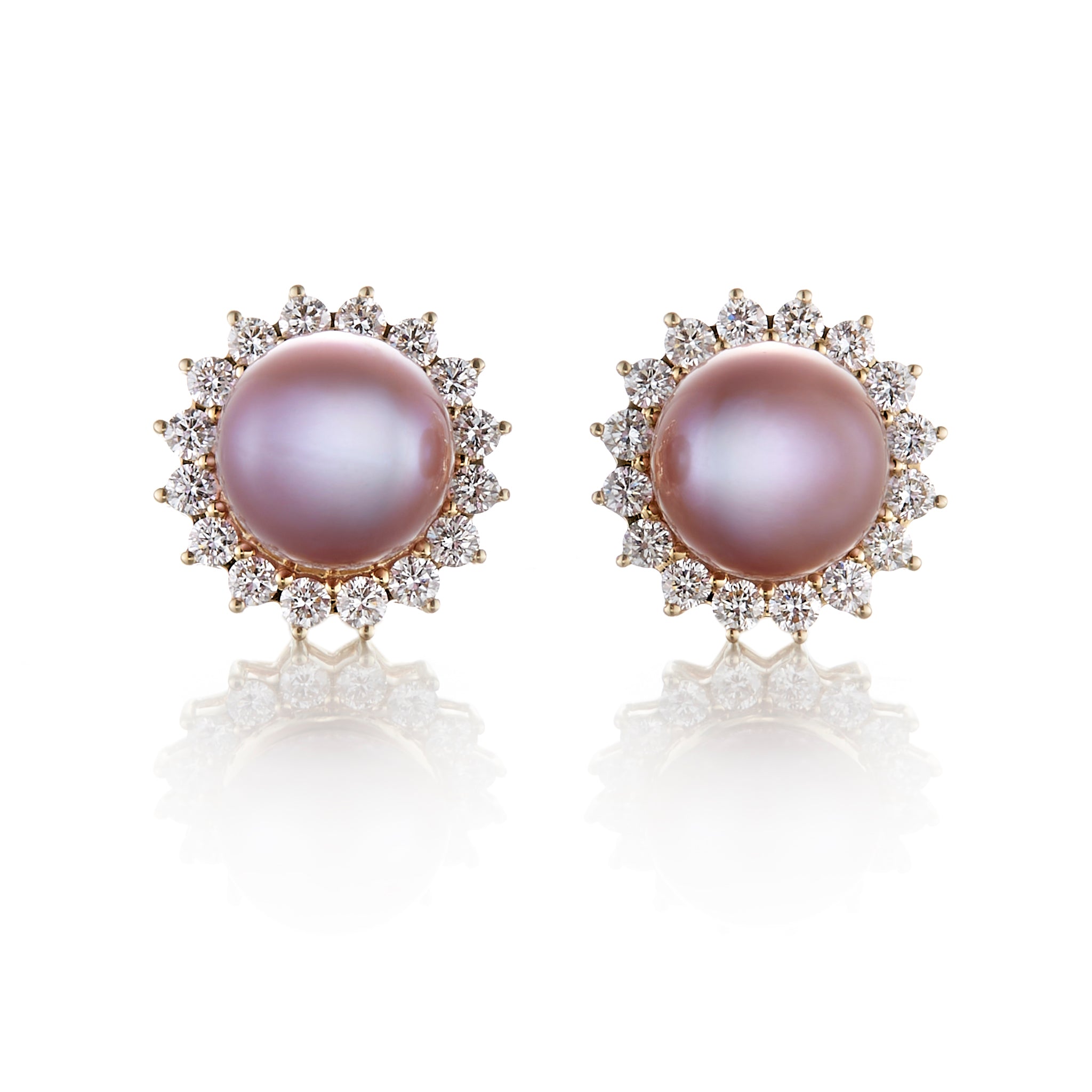 Pink Pearl and Diamond Halo Earrings - Elegant Dangle Drop Earrings for Women, Perfect for Weddings, Parties, and Special Occasions