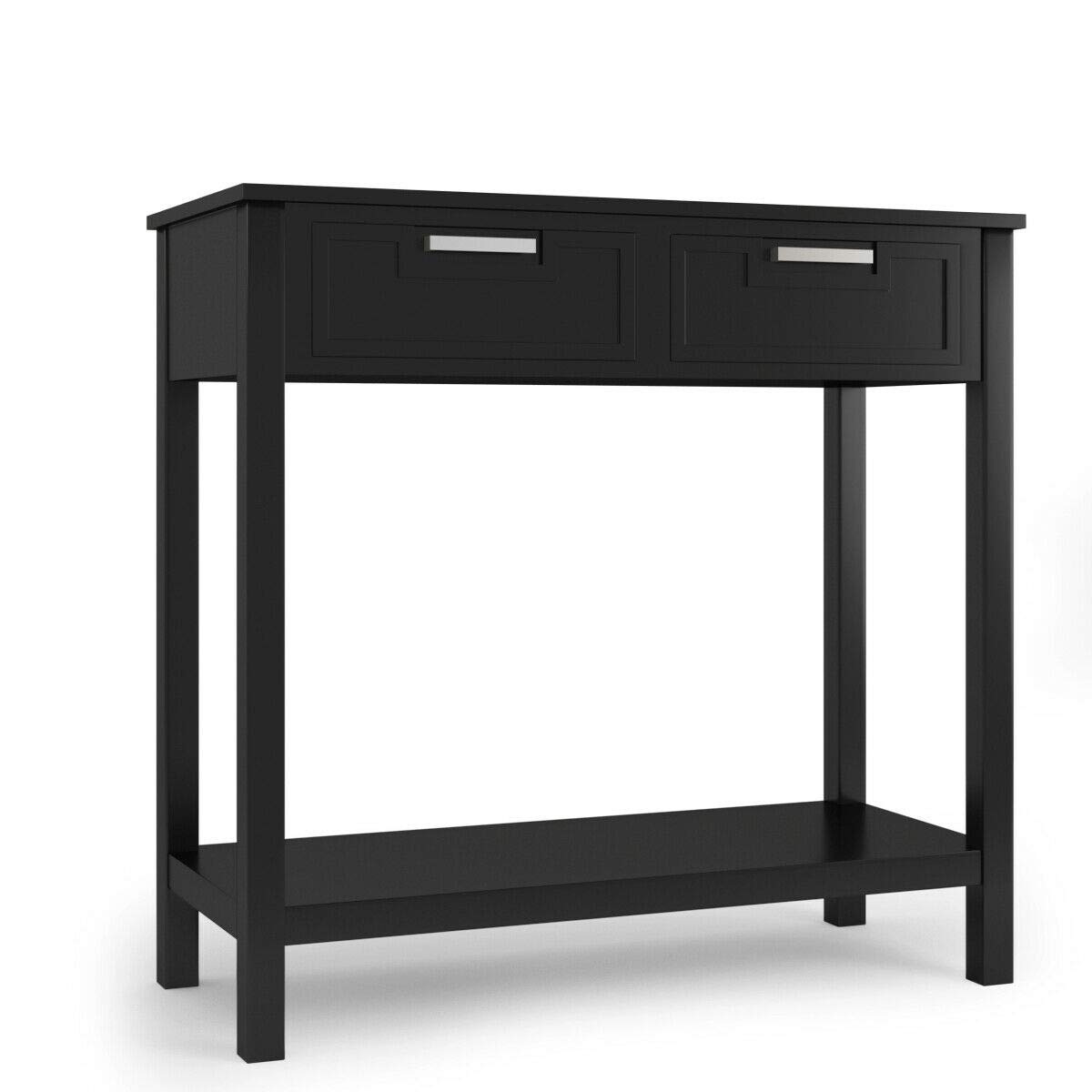 Black Entryway Console Table with 2 Storage Drawers & Bottom Shelf - Anti-Tip Design for Hallway, Living Room - Perfect for Keys, Phones, Decor & Alarm Clocks