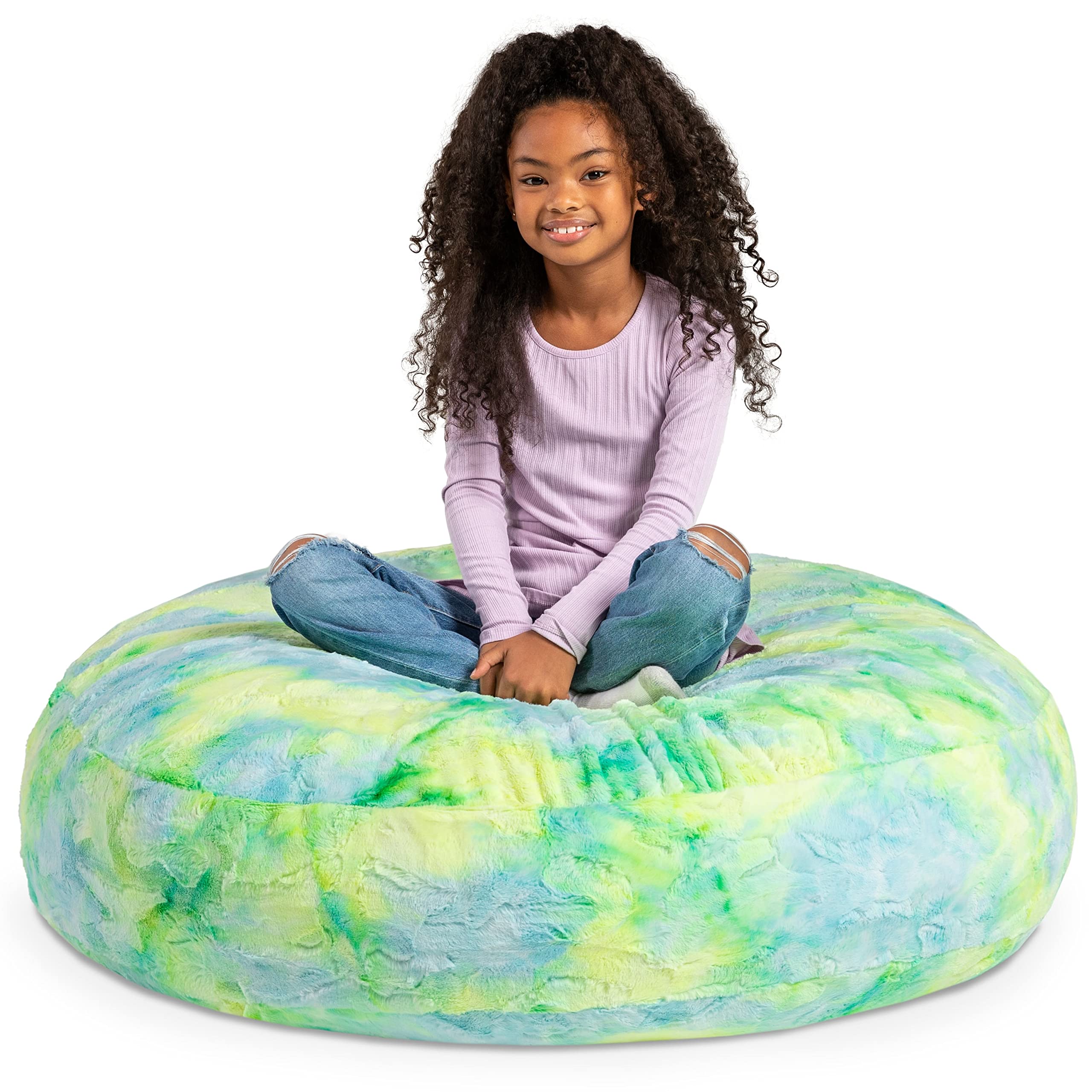 Jaxx Cocoon 4 Foot Bean Bag Chair - Soft Faux Fur, Firefly Yellow - Perfect for Gaming, Lounging & Kids Room Decor