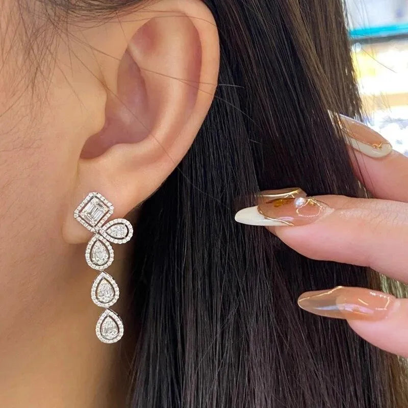 18K White Gold Diamond Drop Earrings for Women - 1.5 Carat Real Natural Diamonds, Luxury Wedding Jewelry - Perfect for Bridal, Anniversary, and Special Occasion Gifts