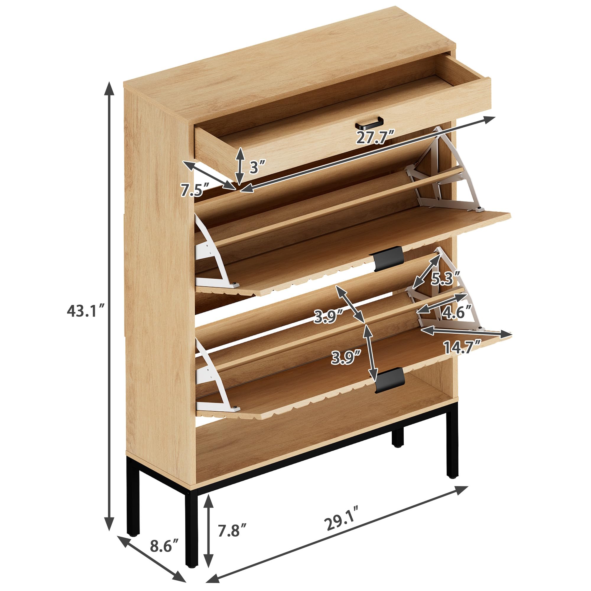 XIAO WEI Shoe Storage Cabinet with 2 Flip Half Moon Doors - Adjustable Shelf Freestanding Shoe Organizer for Entryway, Hallway & Closet (Oak) - Perfect for Small Spaces & Home Organization