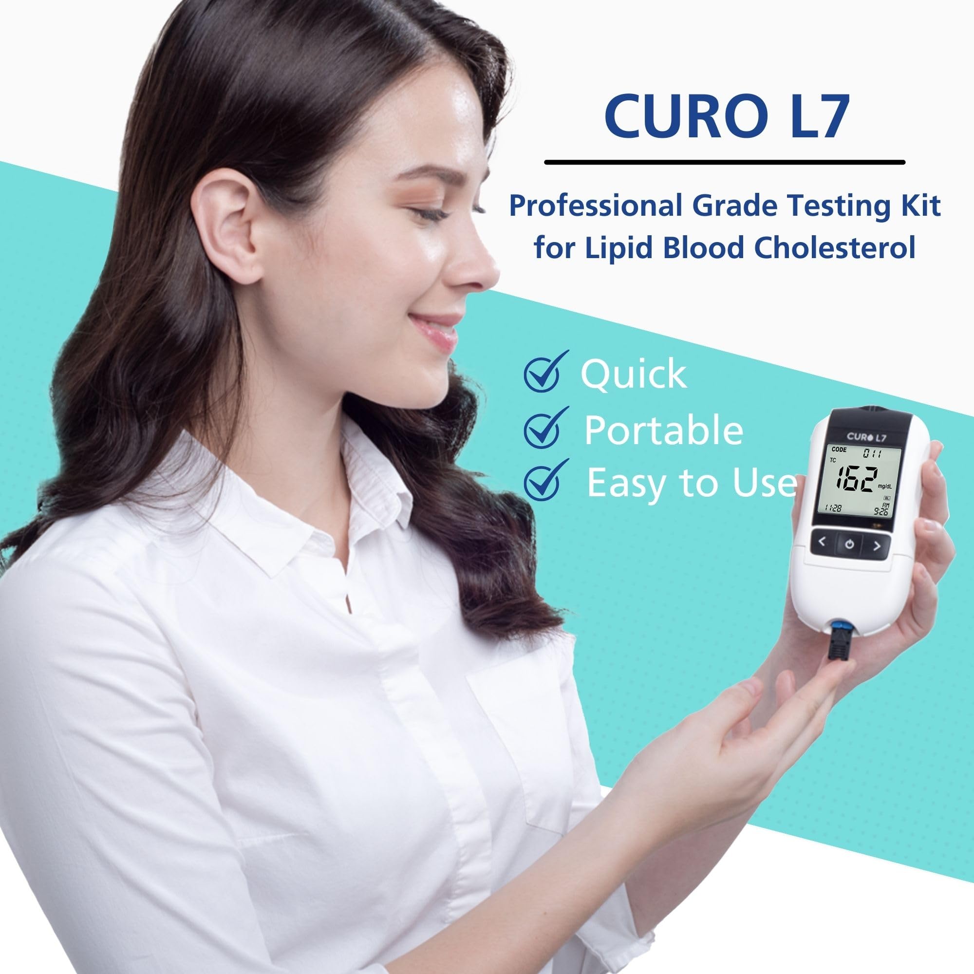 CUROFIT Easy-to-Use Blood Cholesterol Test Kit - FDA Approved Home Testing with Professional Accuracy, Multiple Results & Memory Storage | Heart Health Monitoring for Adults & Seniors | Perfect for Home Use, Travel & Routine Checkups